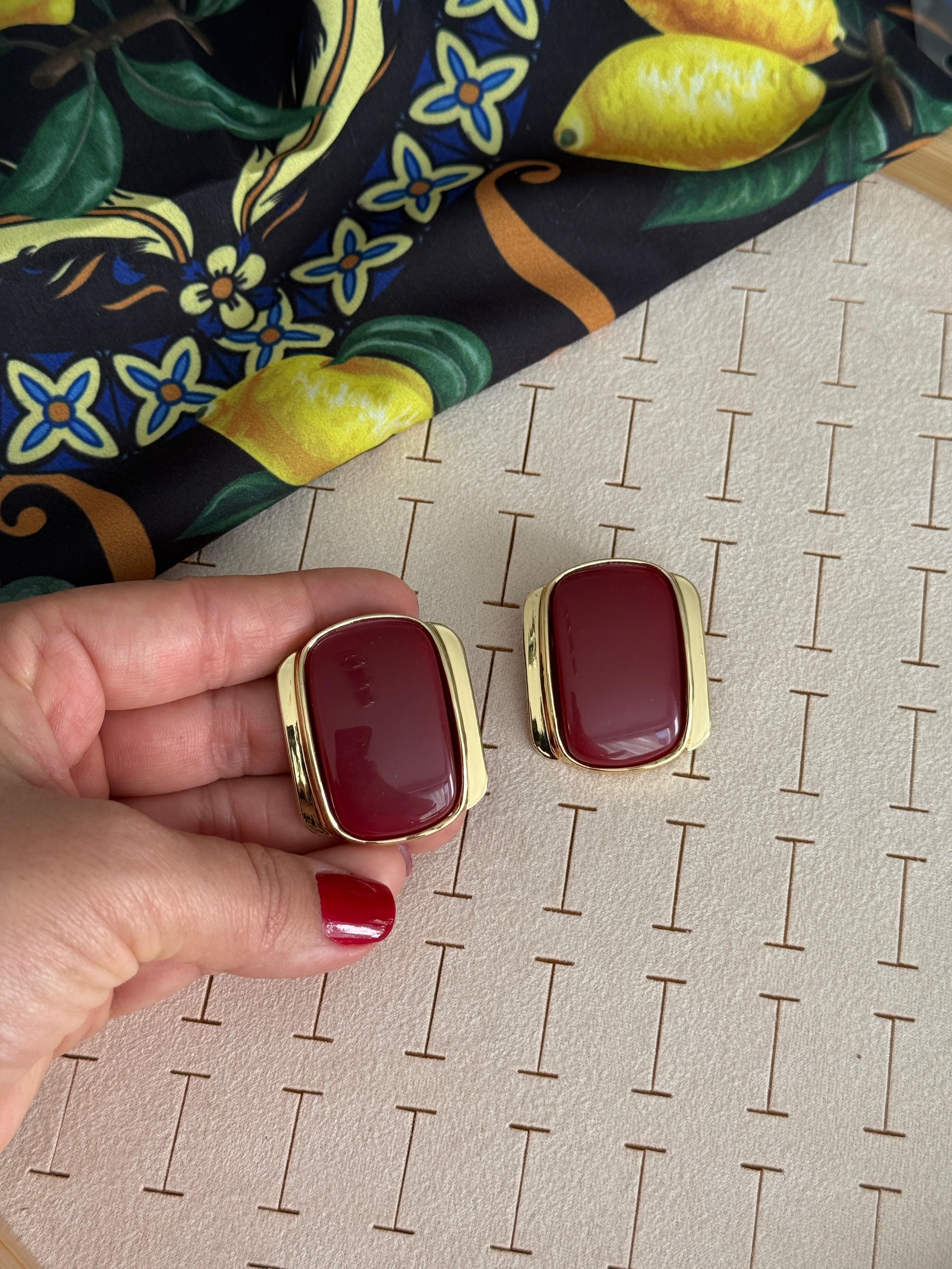 Özel Seri Bordo İnce Plaka Küpe