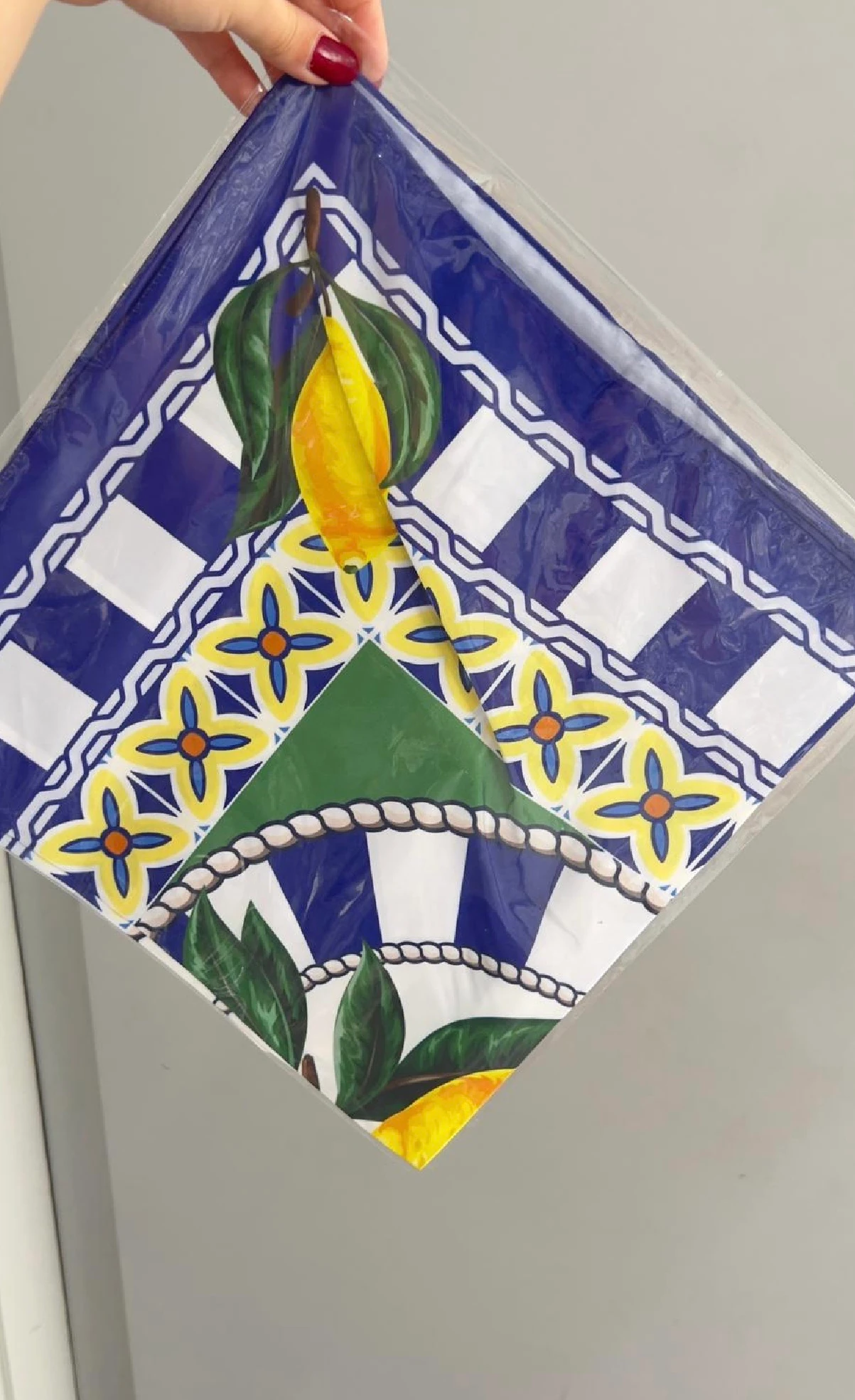 Limon Desenli Mavi Fular 70x70