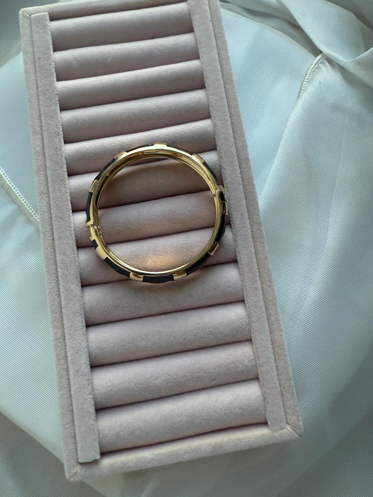 Özel Seri  Geometrik Doreli Mineli Kelepçe Bileklik -Siyah