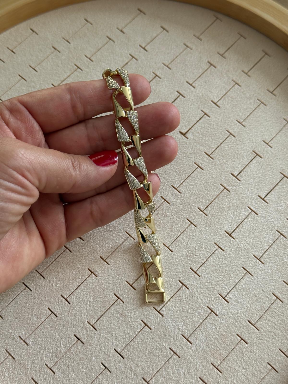 Vip 14k Gurmet Zirkon Taşlı Kare Zincir Model Bileklik