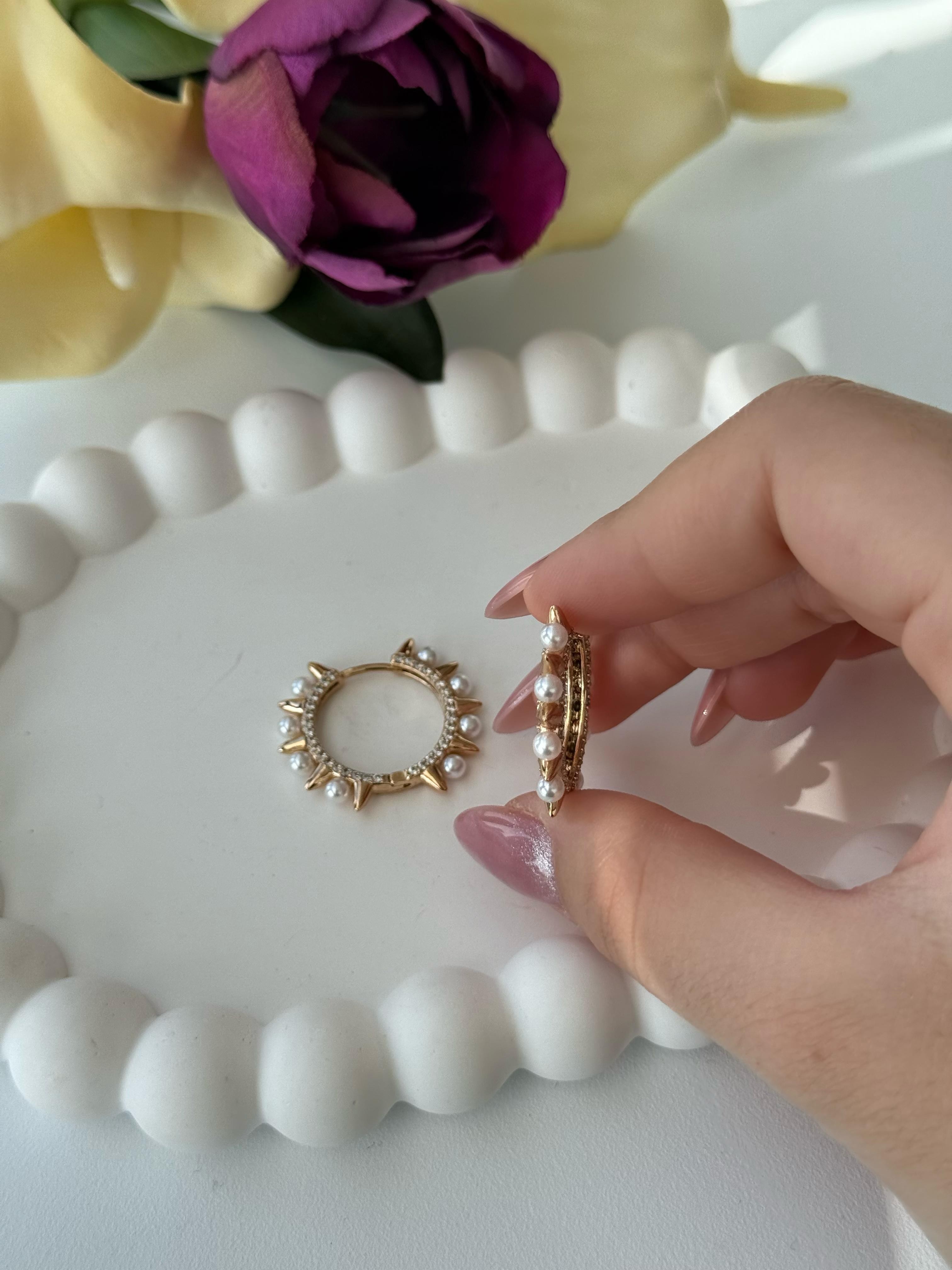 Vip 18k Çivili İncili Küpe