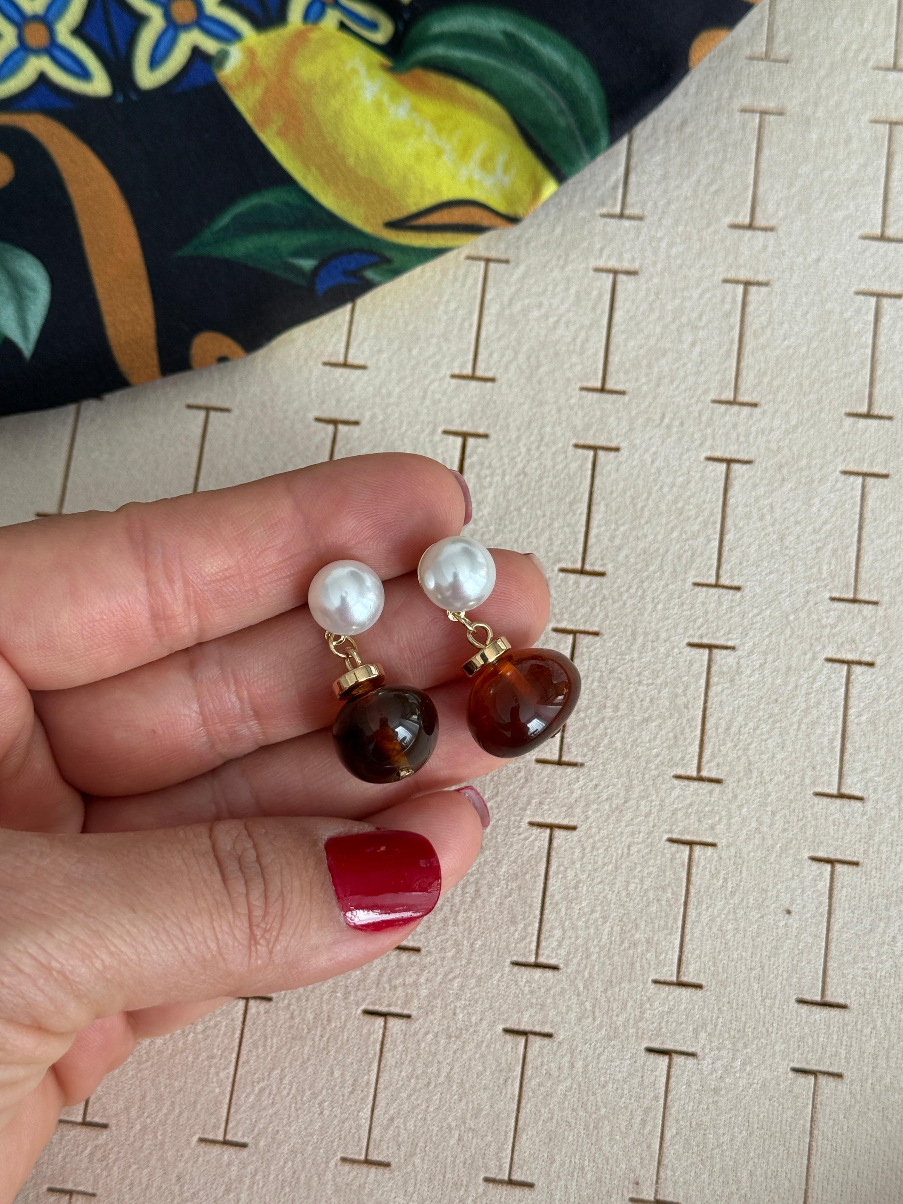 Özel Seri Gold İncili Topçuklu Kahve Küpe