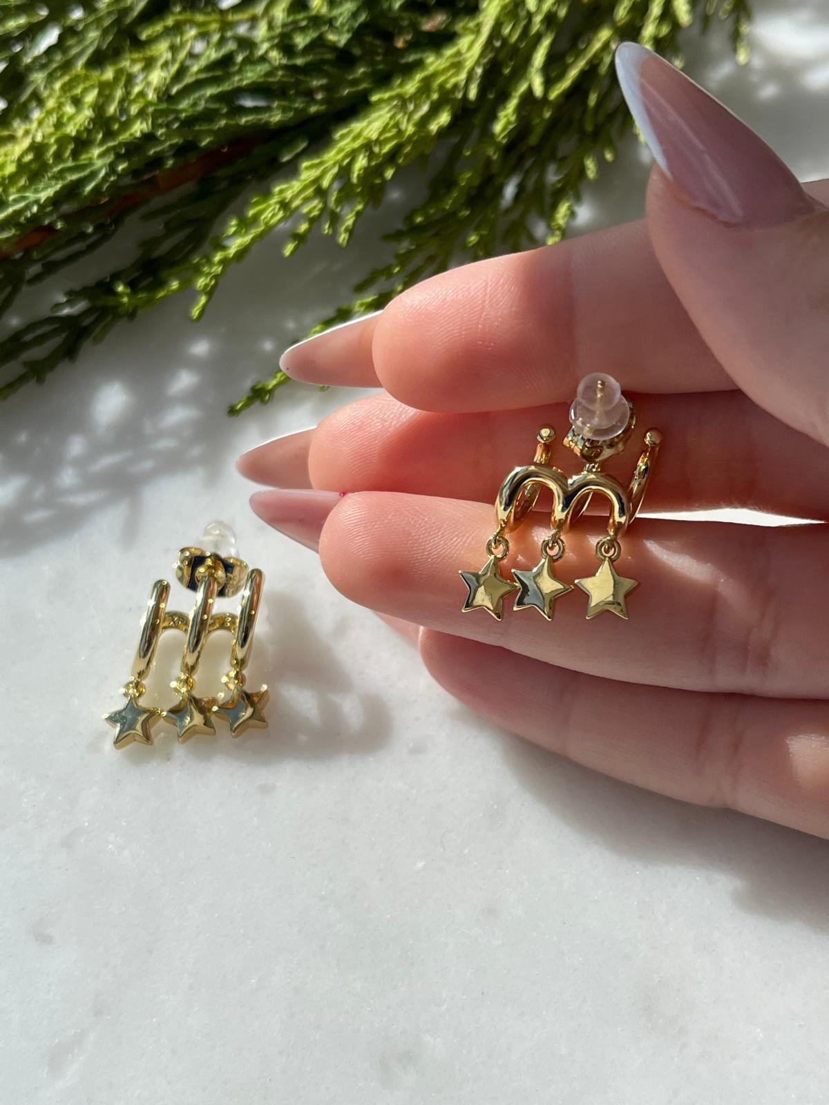Vip 14k Çoklu Taşsız Yıldız Küpe