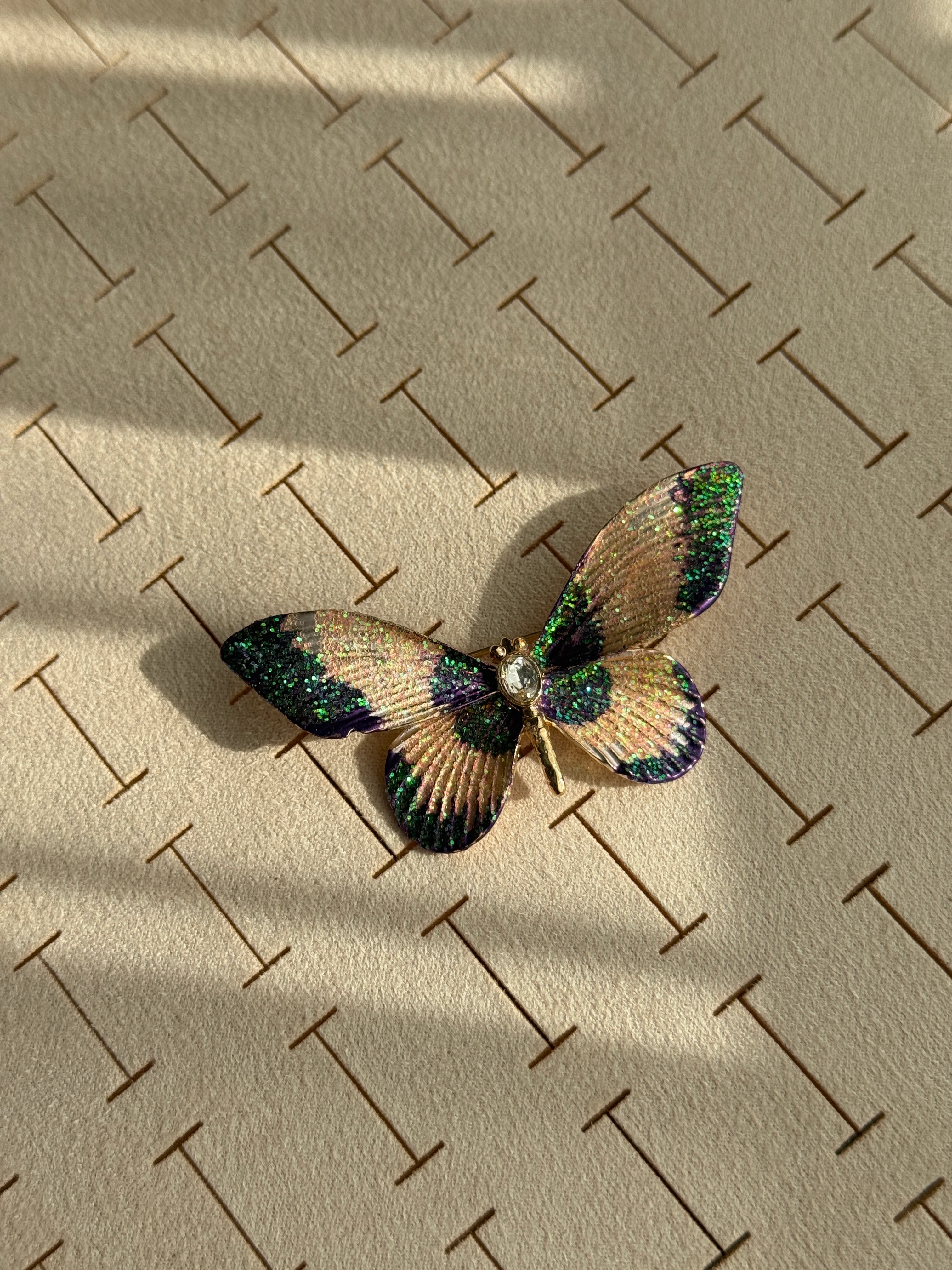 Özel Seri Simli Yeşil Kelebek Broş