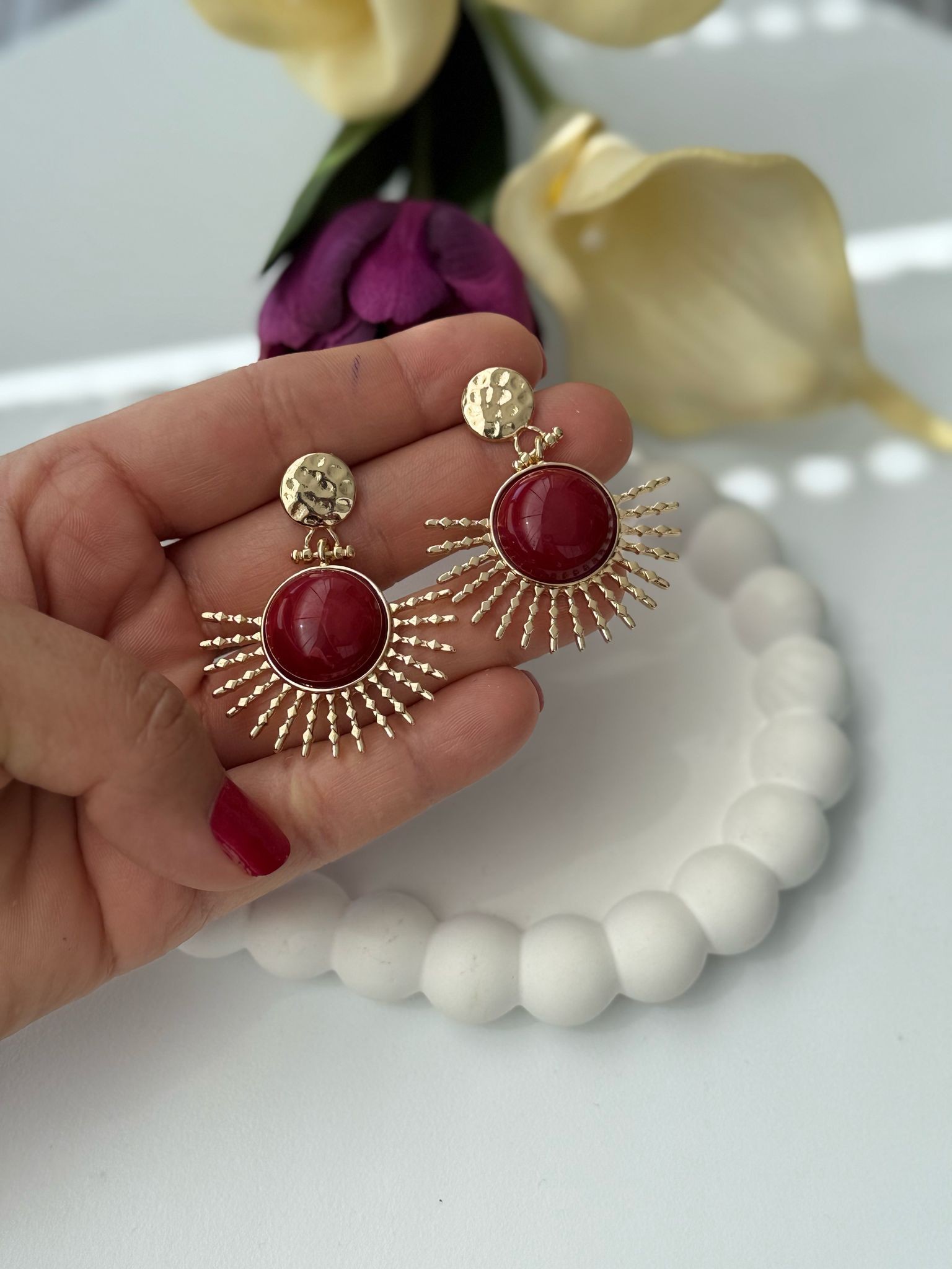 Özel Seri Bordo Vintage Küpe