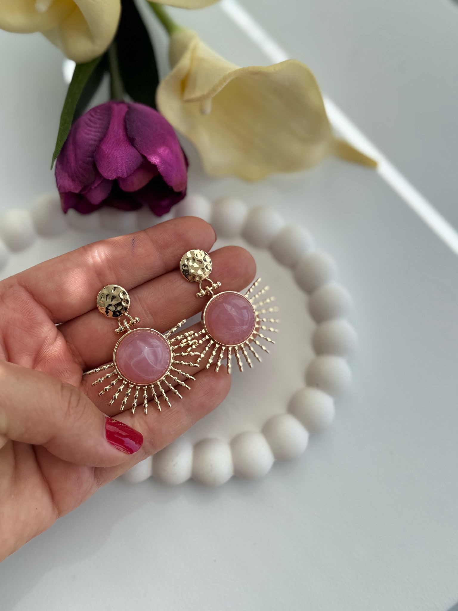 Özel Seri Pudra Pembesi Vintage Küpe