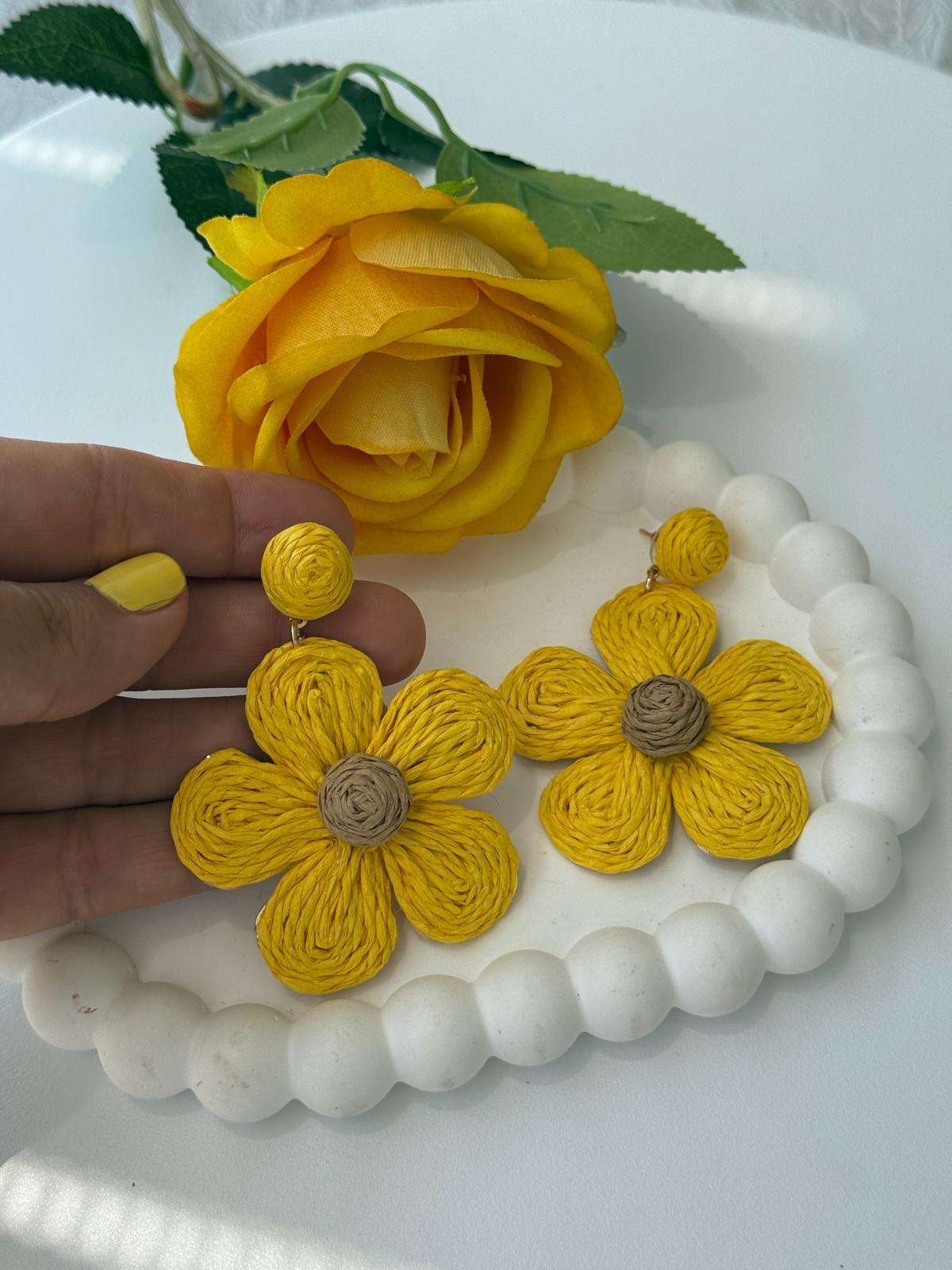 Özel Seri Sallantılı Hasır Küpe-Sarı