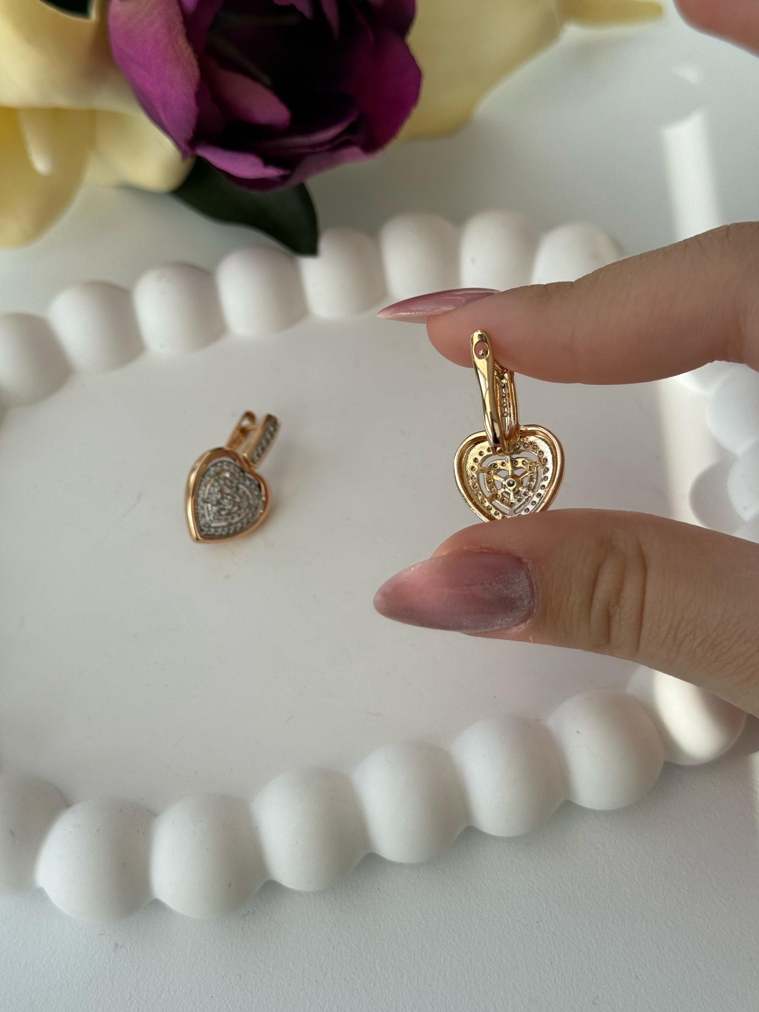 Vip 18k Çift Renk Kalp Küpe