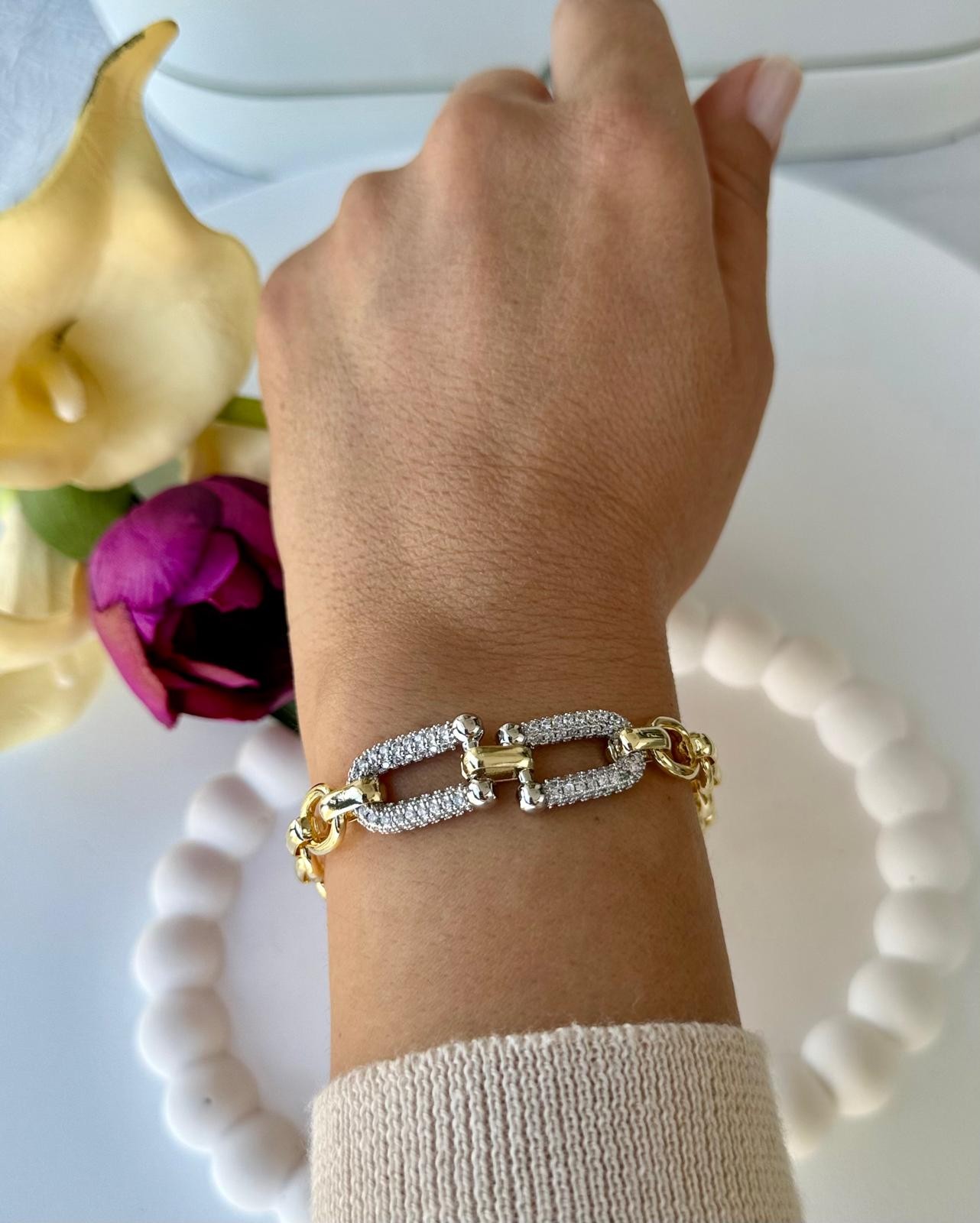 Vip 14k Çiftli Gri Zirkon Taşlı Bileklik