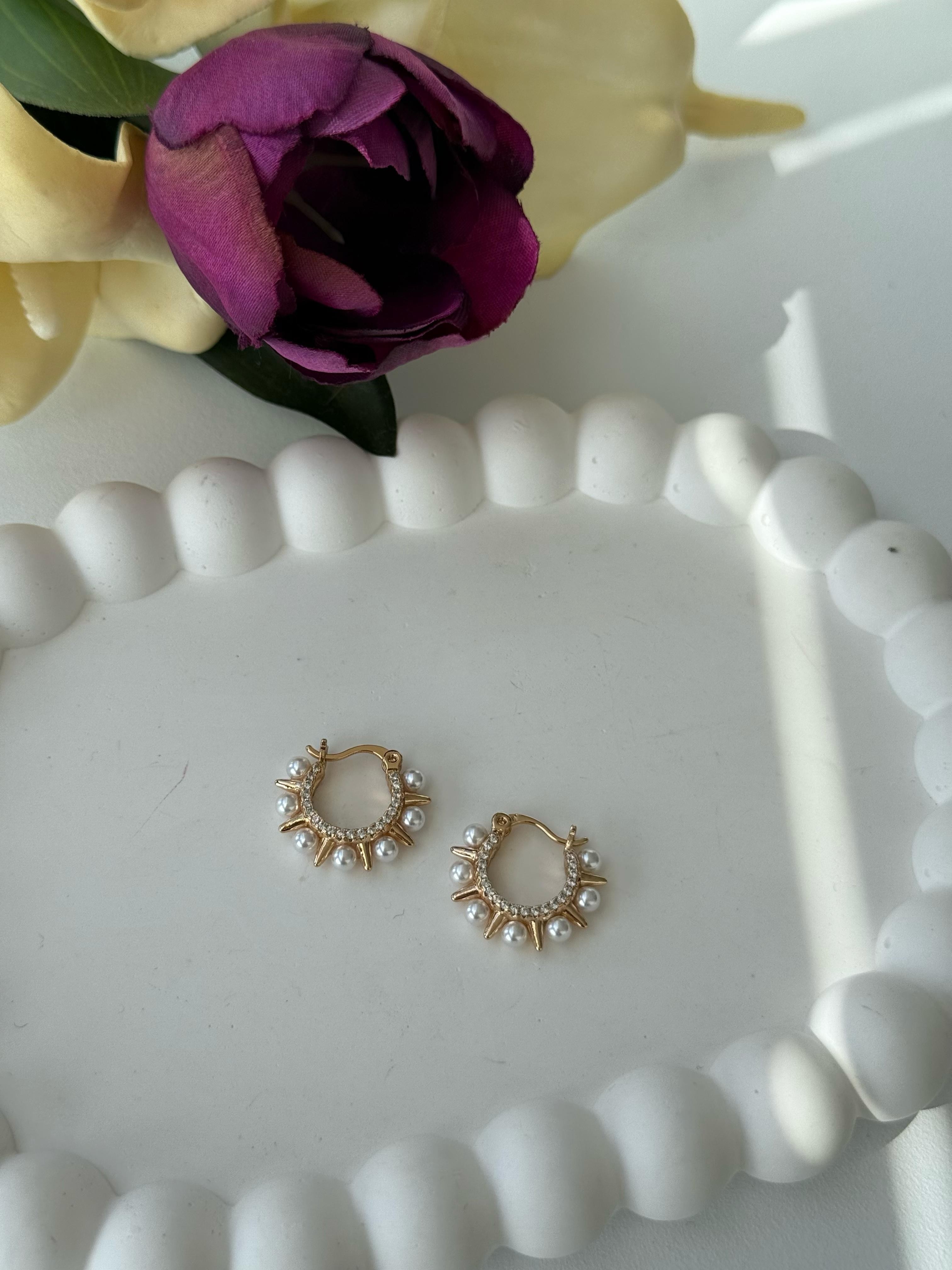 Vip 18K Minimal İncili Halka Küpe