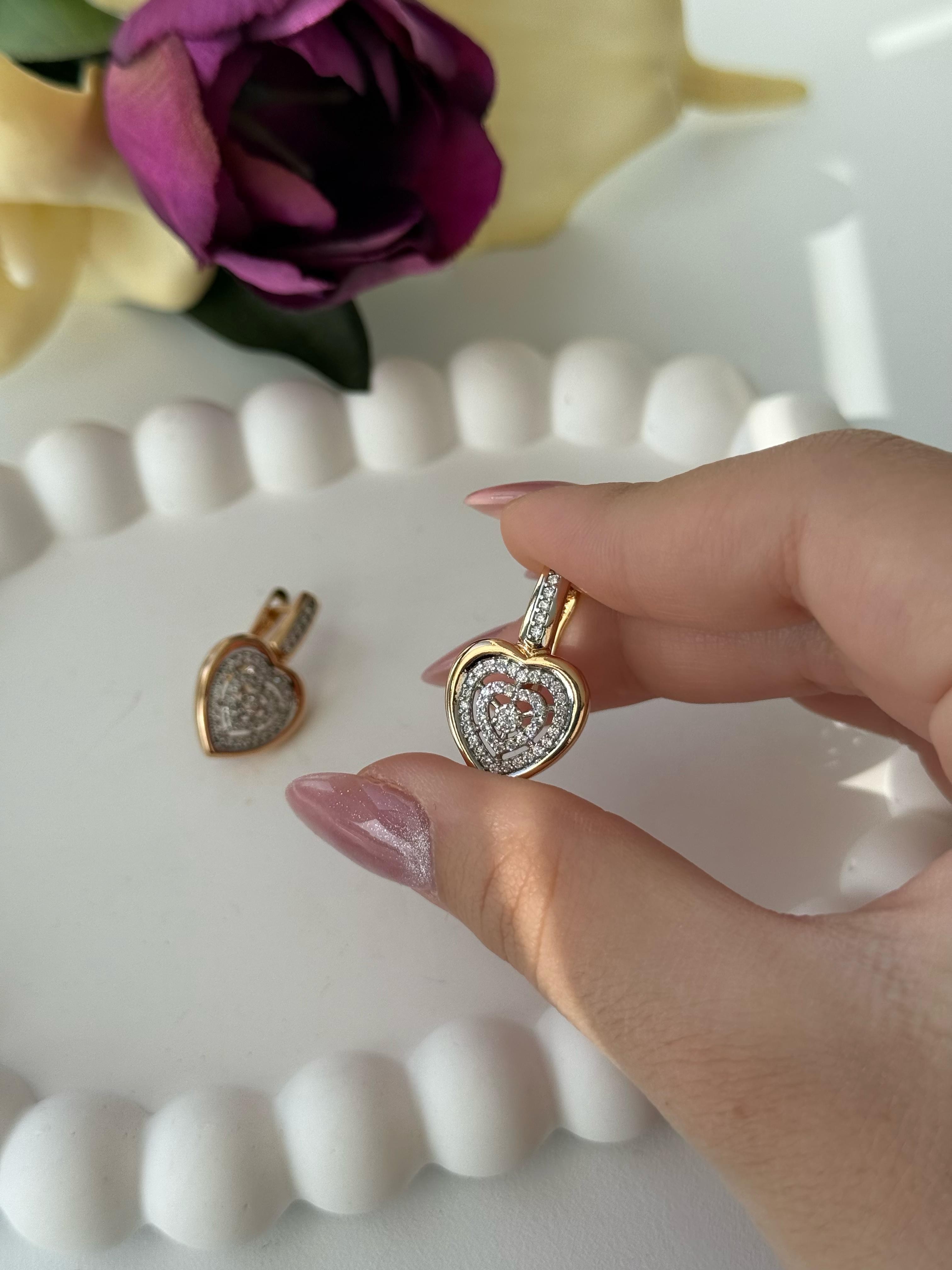 Vip 18k Çift Renk Kalp Küpe