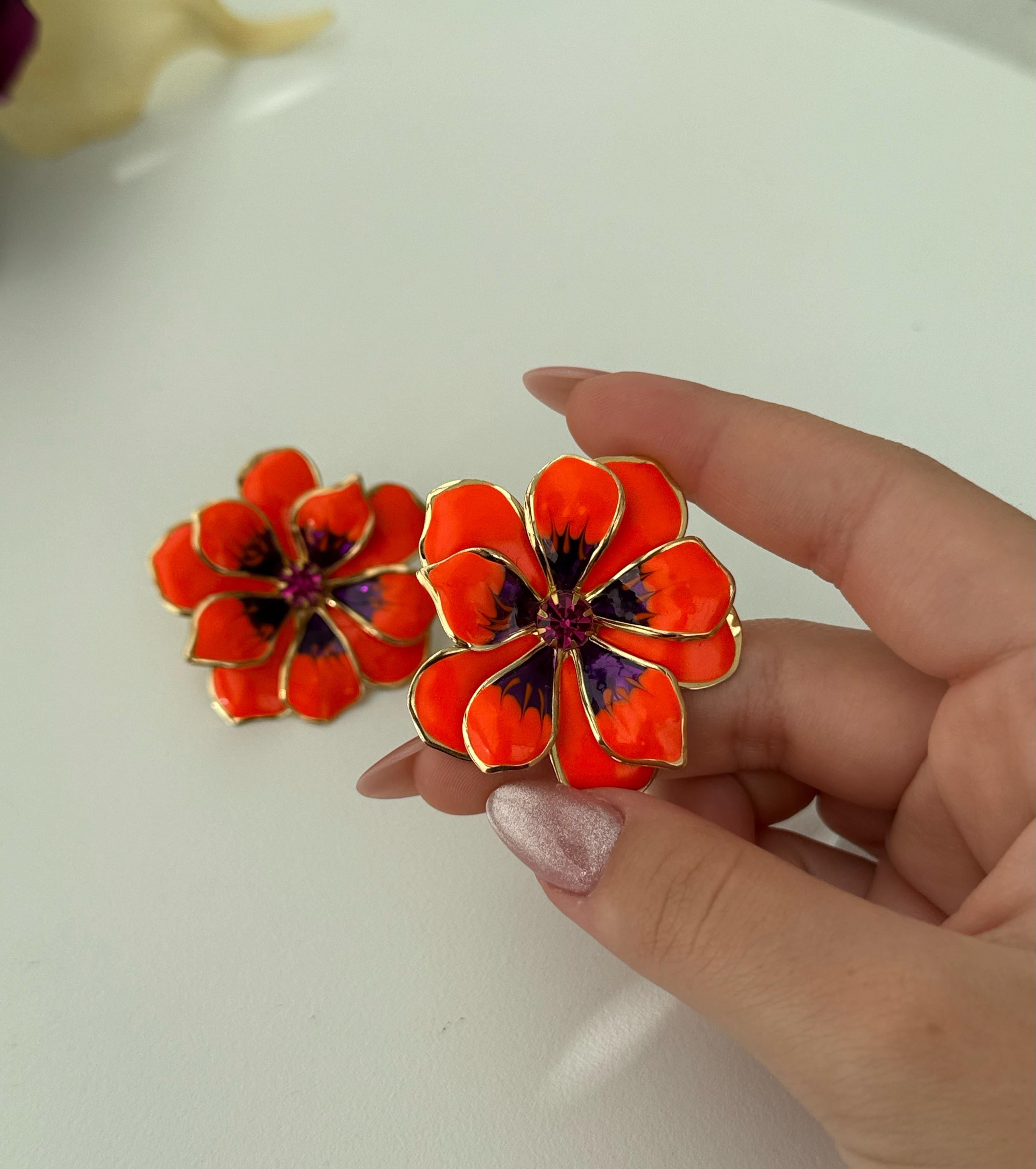 Özel Seri Turuncu Çiçek Küpe