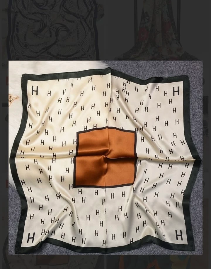 Krem Kahve Saten Fular 70x70