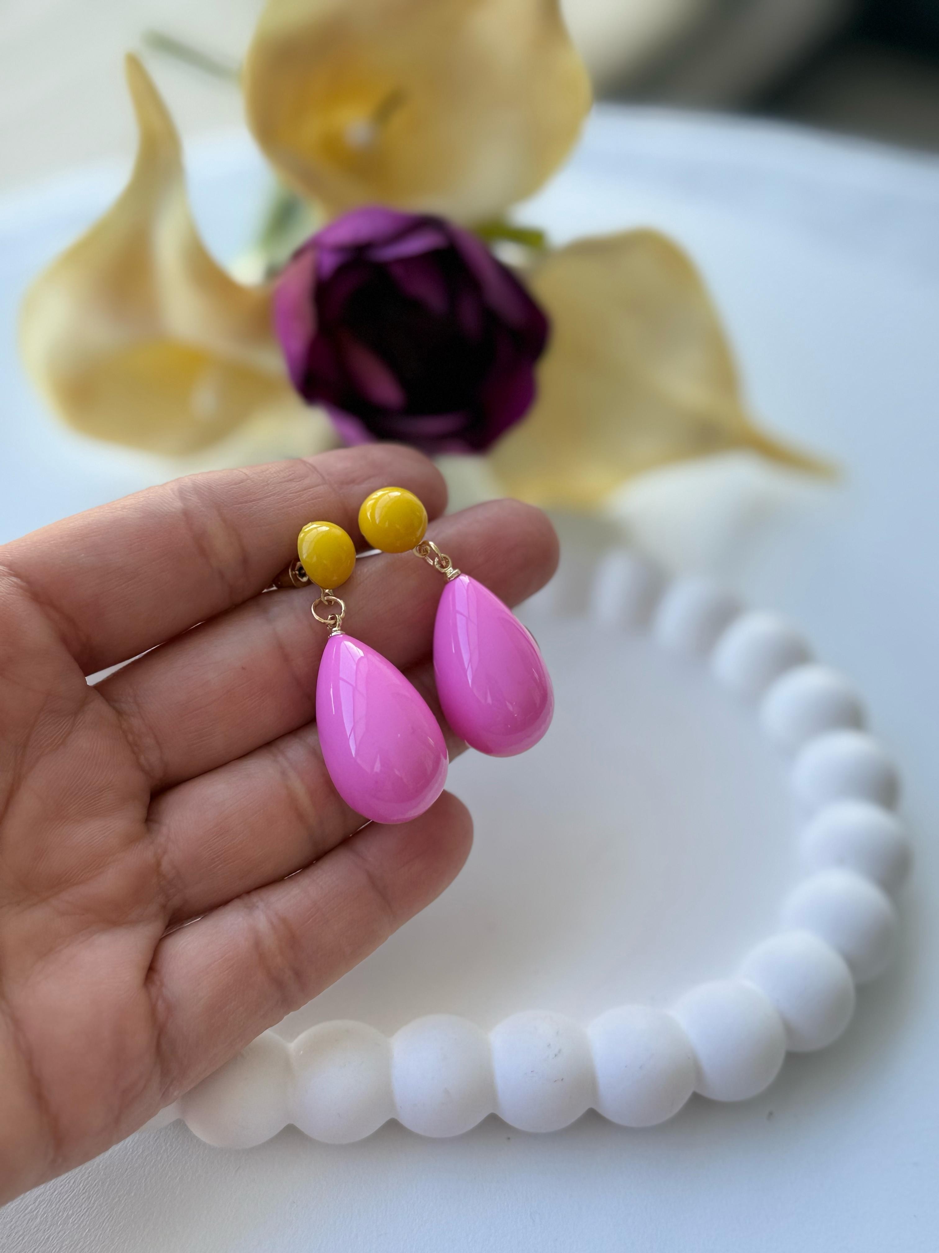 Pembe Sarı Damla Küpe
