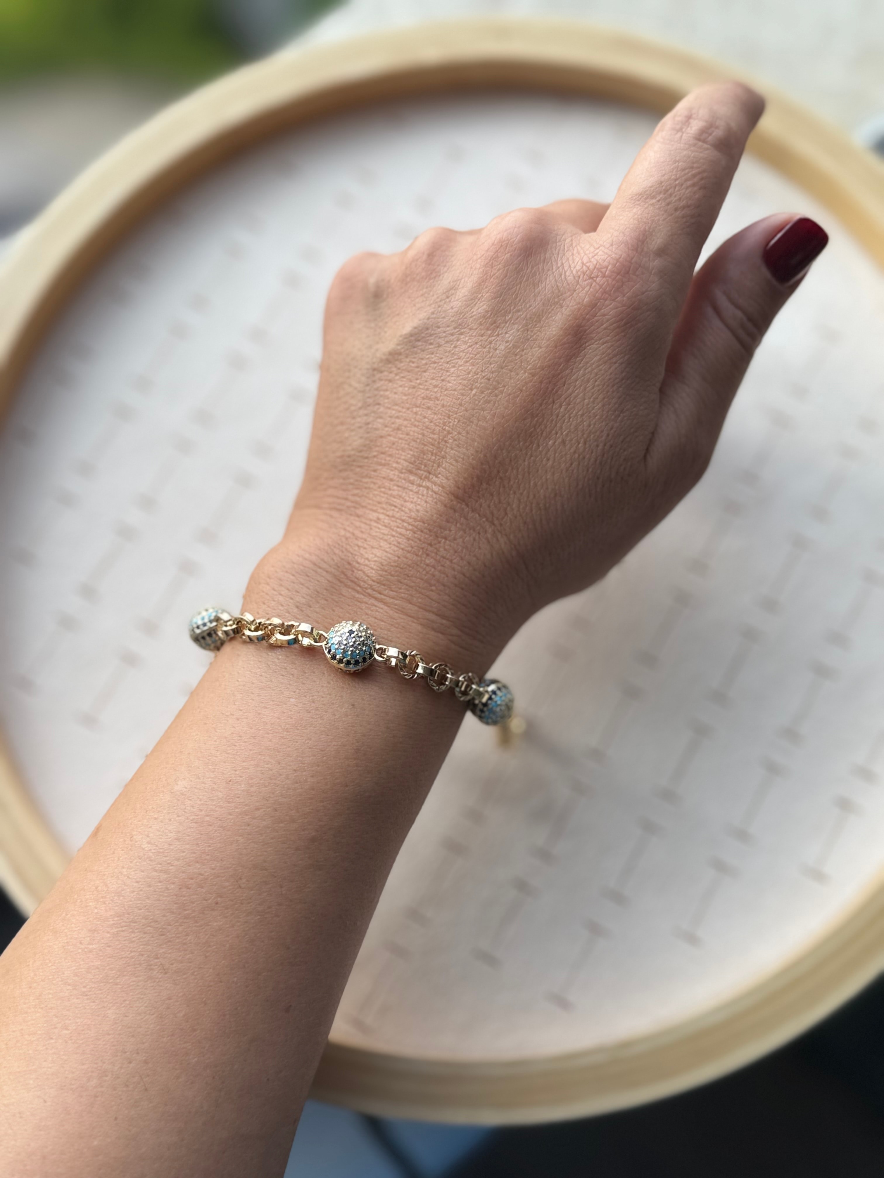 Vip 14k Üç Sıralı Nazarlı Bileklik 