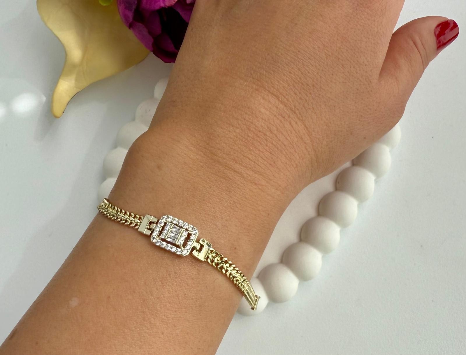 Vıp 14K Baget Taşlı Hasır Bileklik