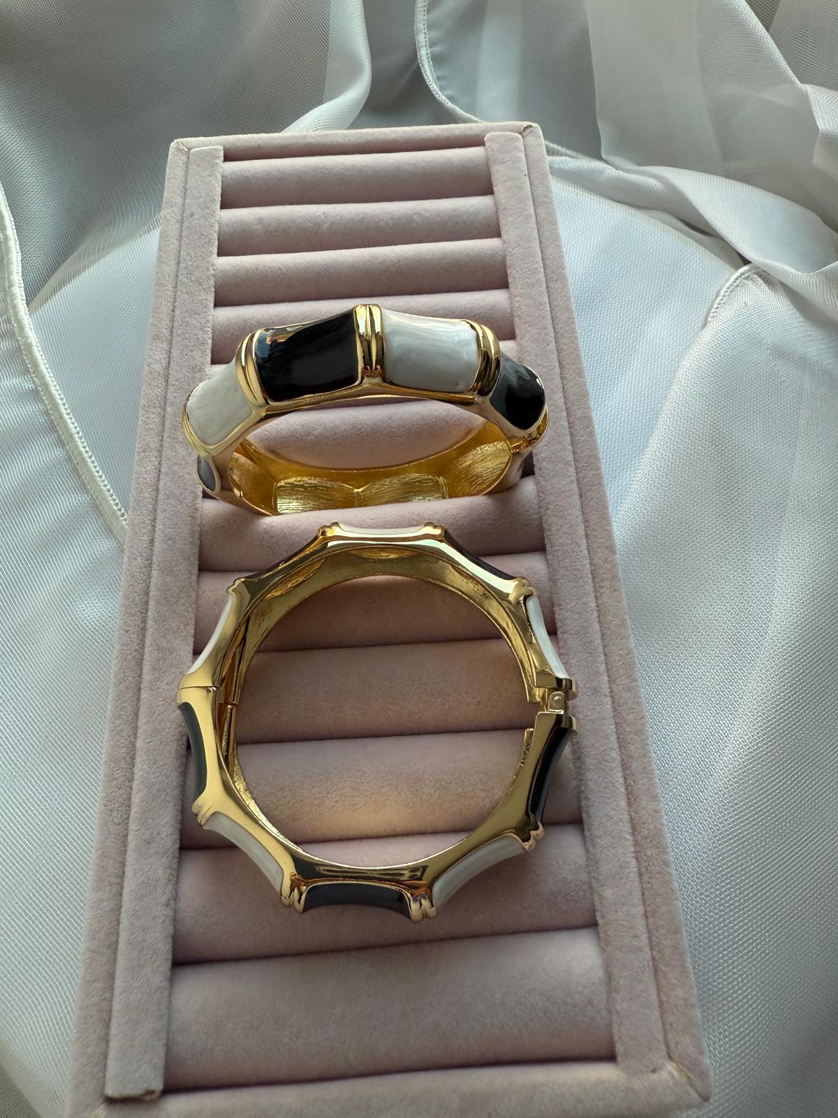 Özel Seri Mineli Kelepçe Bileklik - Siyah Beyaz