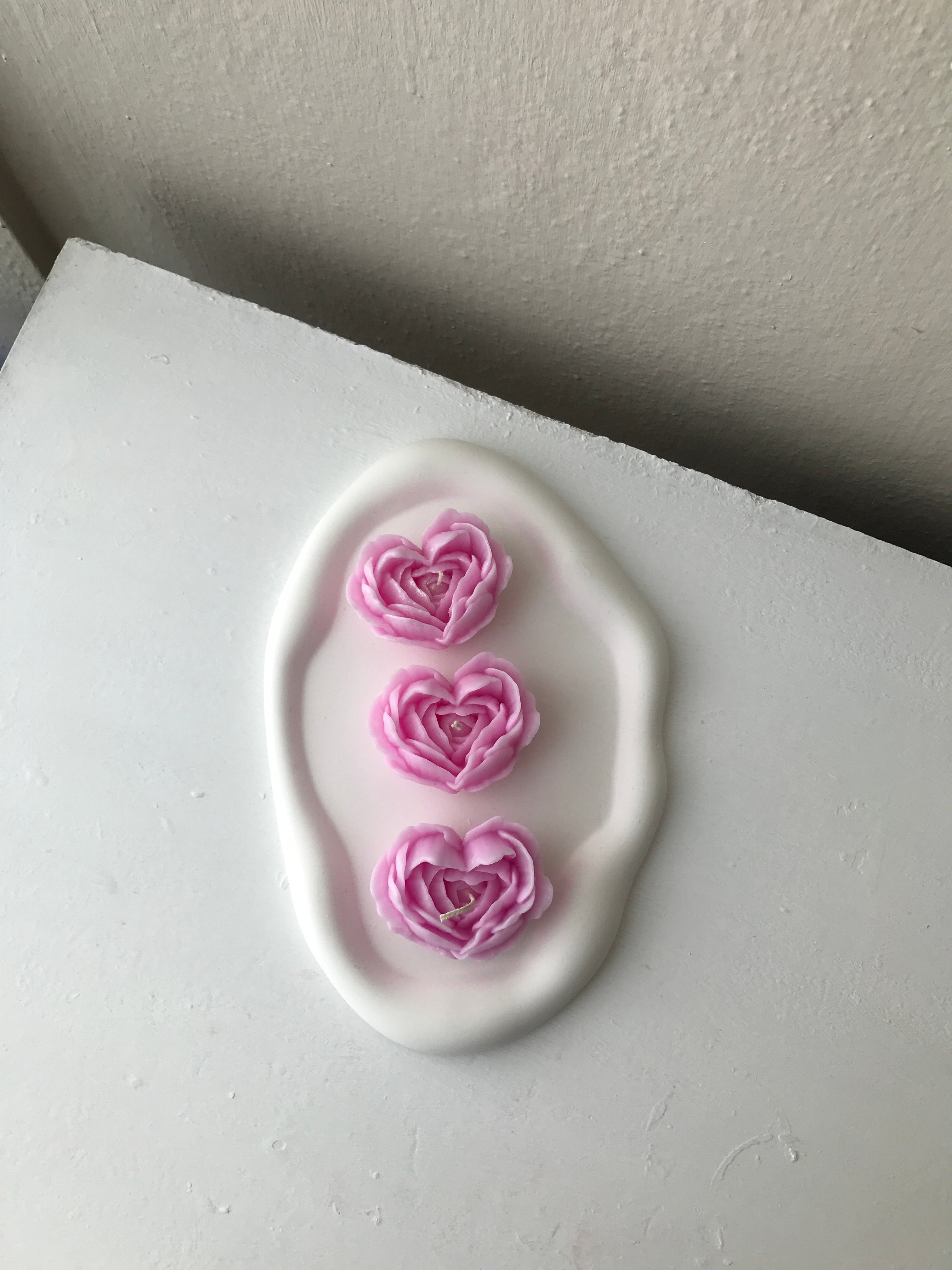 Set of 3 Decorative Heart Rose Candles