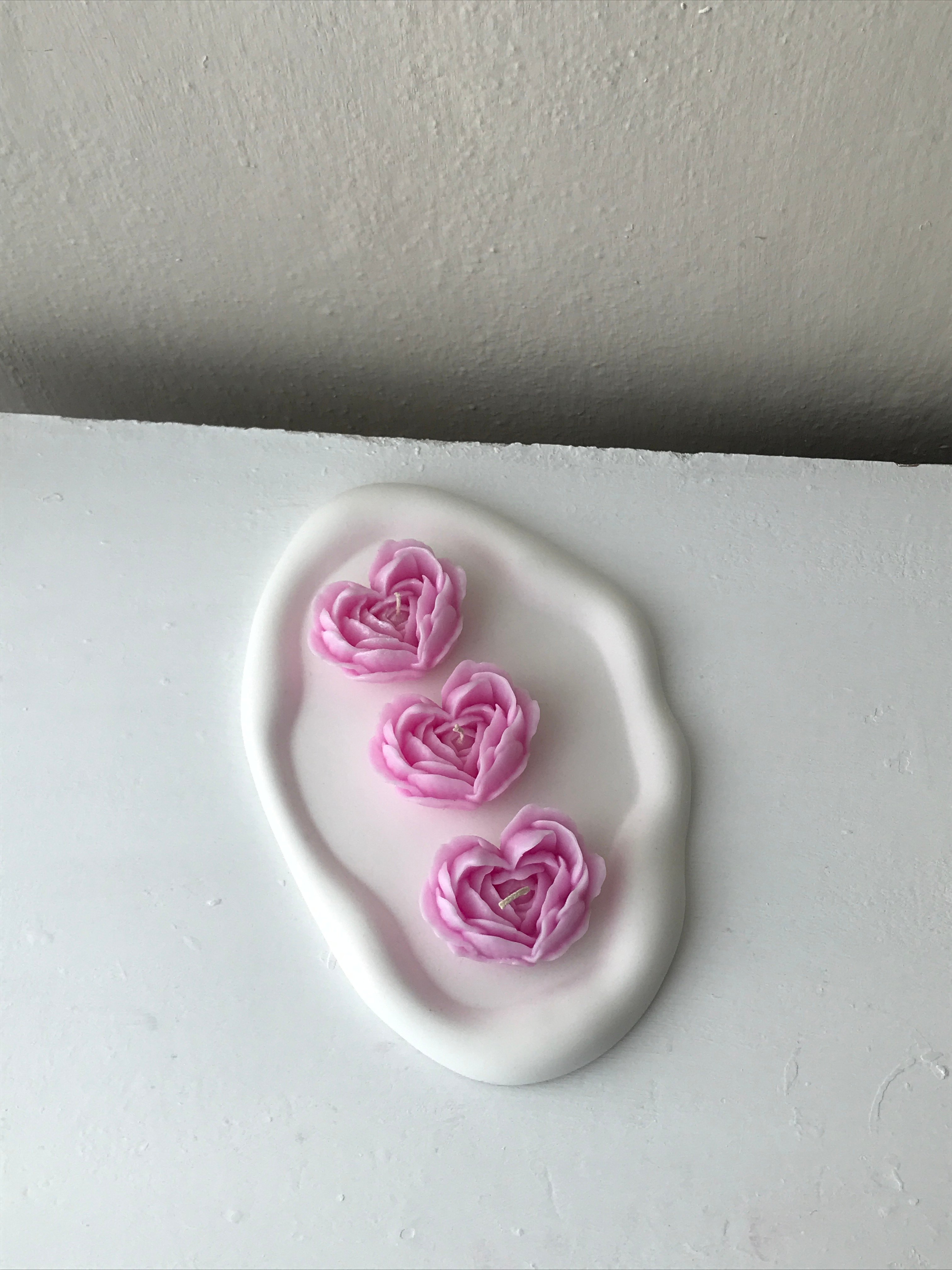 Set of 3 Decorative Heart Rose Candles