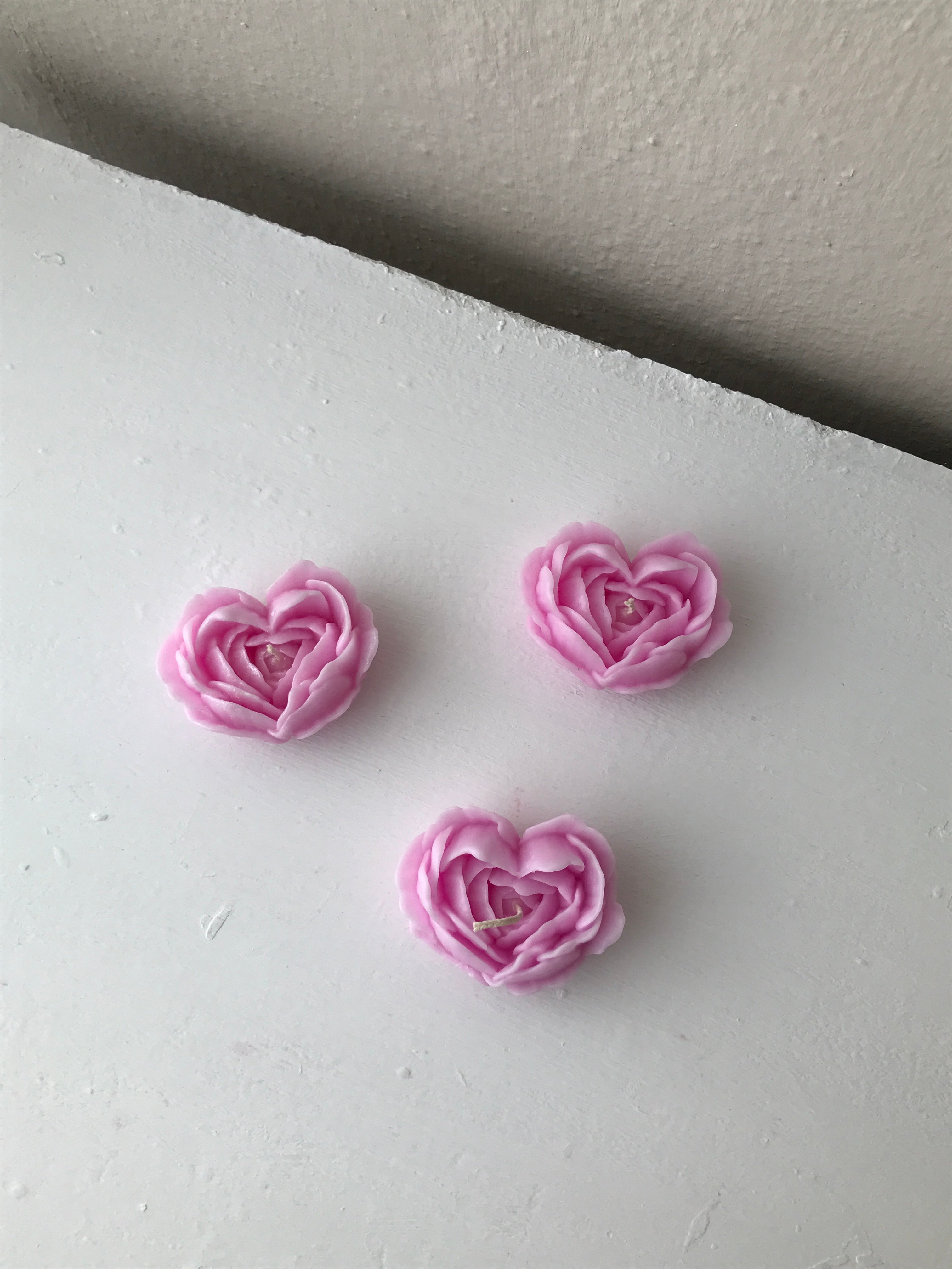 Set of 3 Decorative Heart Rose Candles