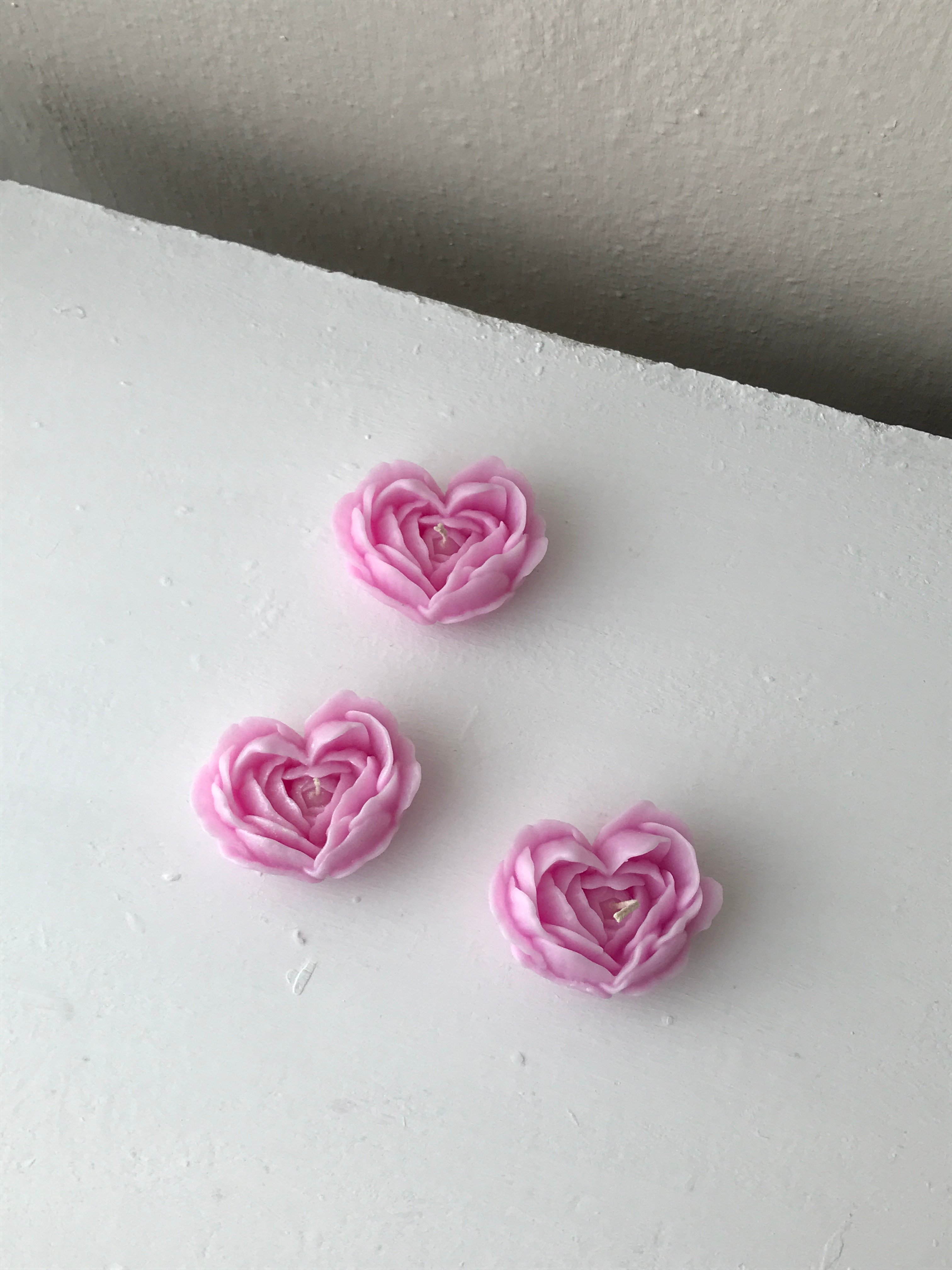 Set of 3 Decorative Heart Rose Candles