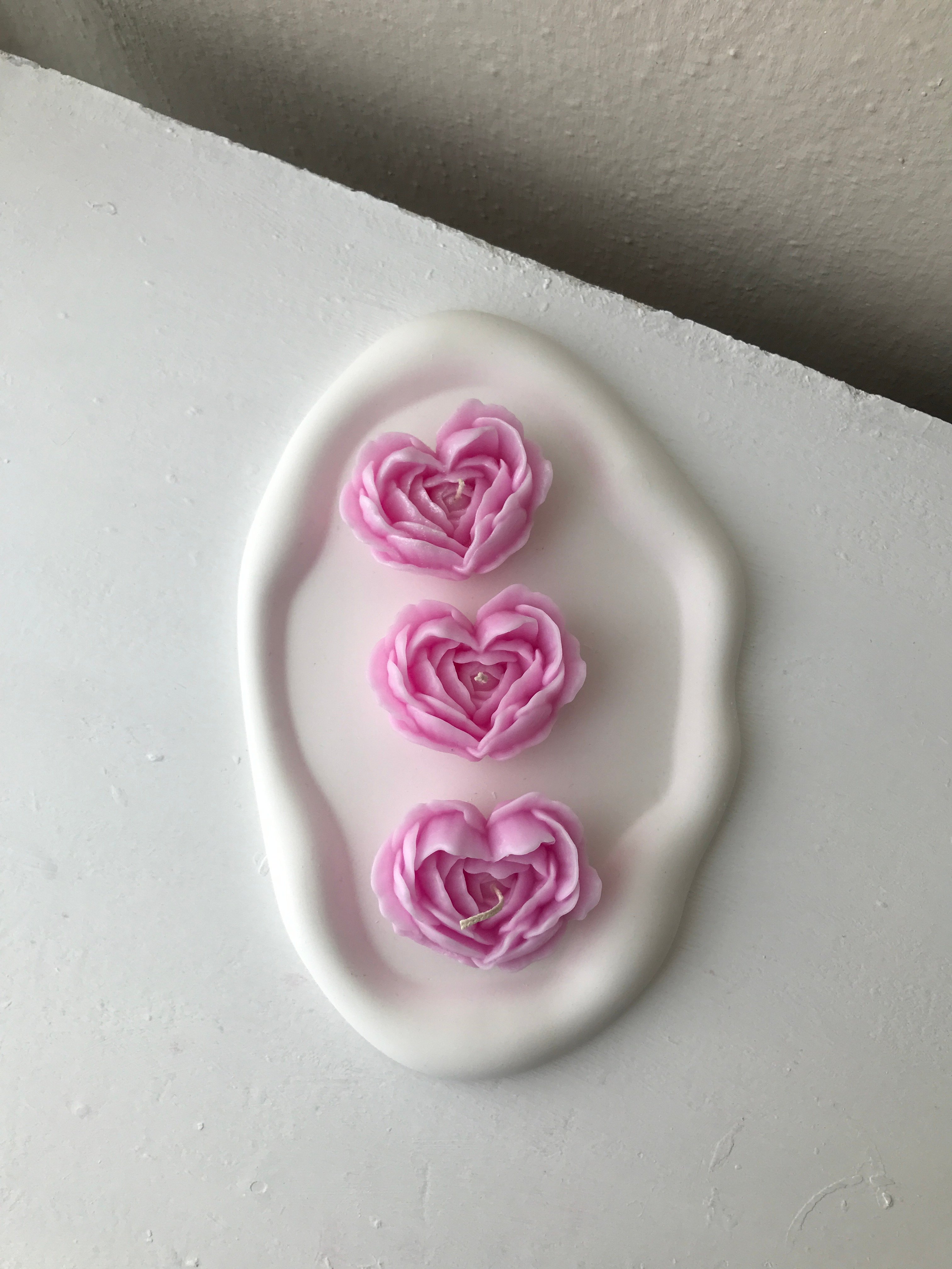 Set of 3 Decorative Heart Rose Candles