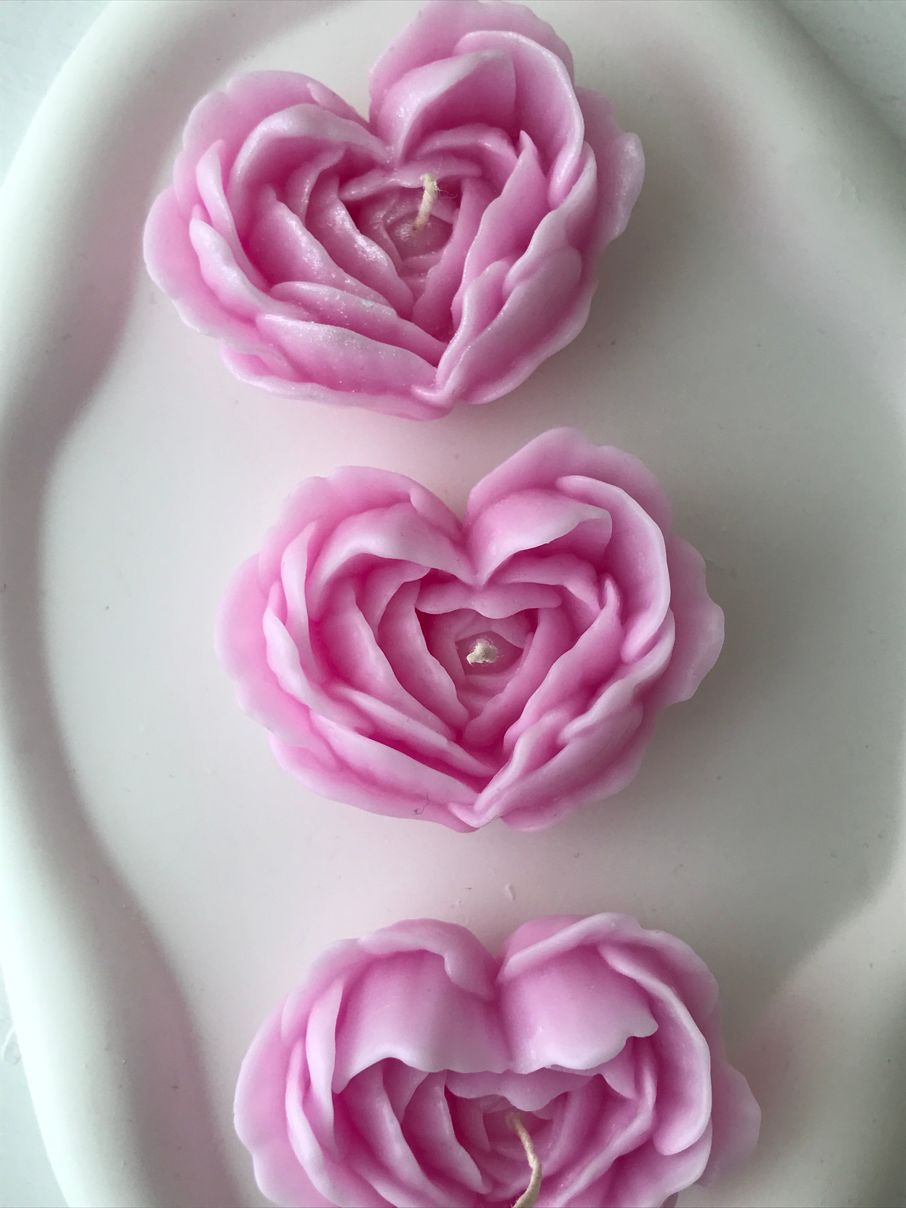 Set of 3 Decorative Heart Rose Candles