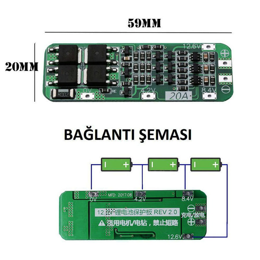 3S 20A LiPo Pil Balans Devresi – BMS Modülü