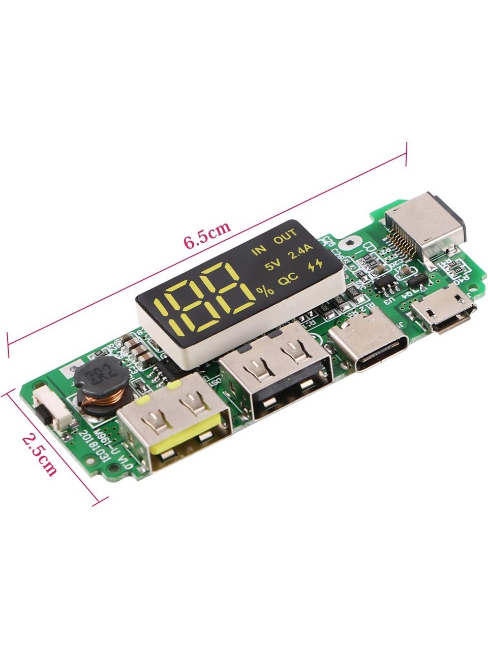 Çift USB 5V 2.4A Ledli Micro Type-C Powerbank Modülü