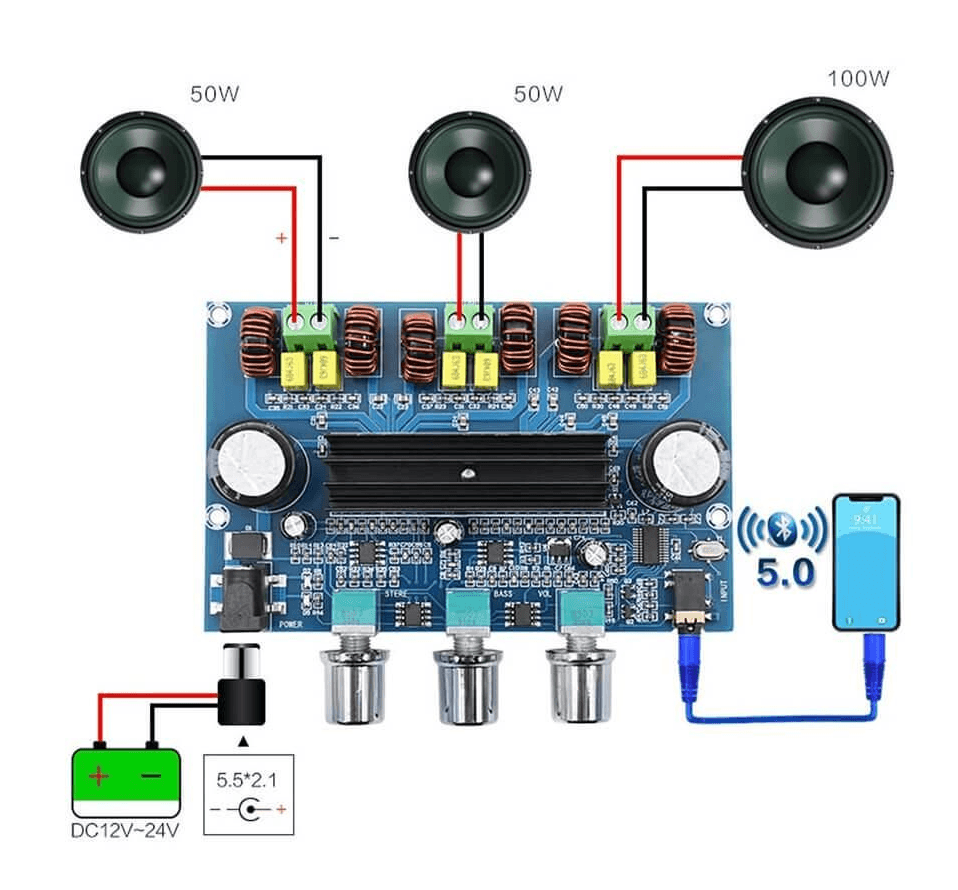 TPA3116 2.1 Anfi Devresi 2x50w + 100w Subwoofer Bluetooth 5.0