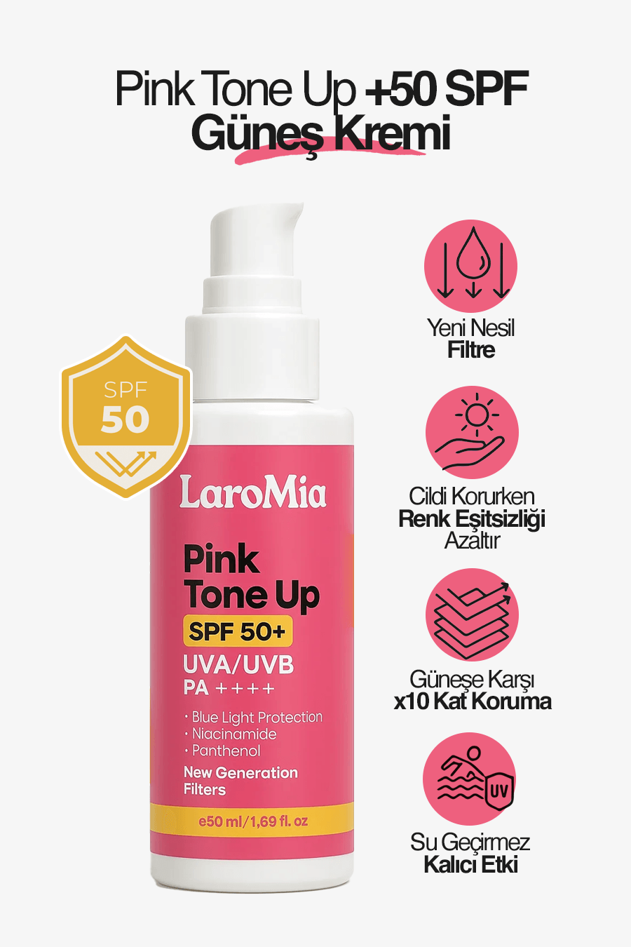 Suya ve Isıya Dayanıklı Besleyici Pembe Güneş Kremi (50 ml)