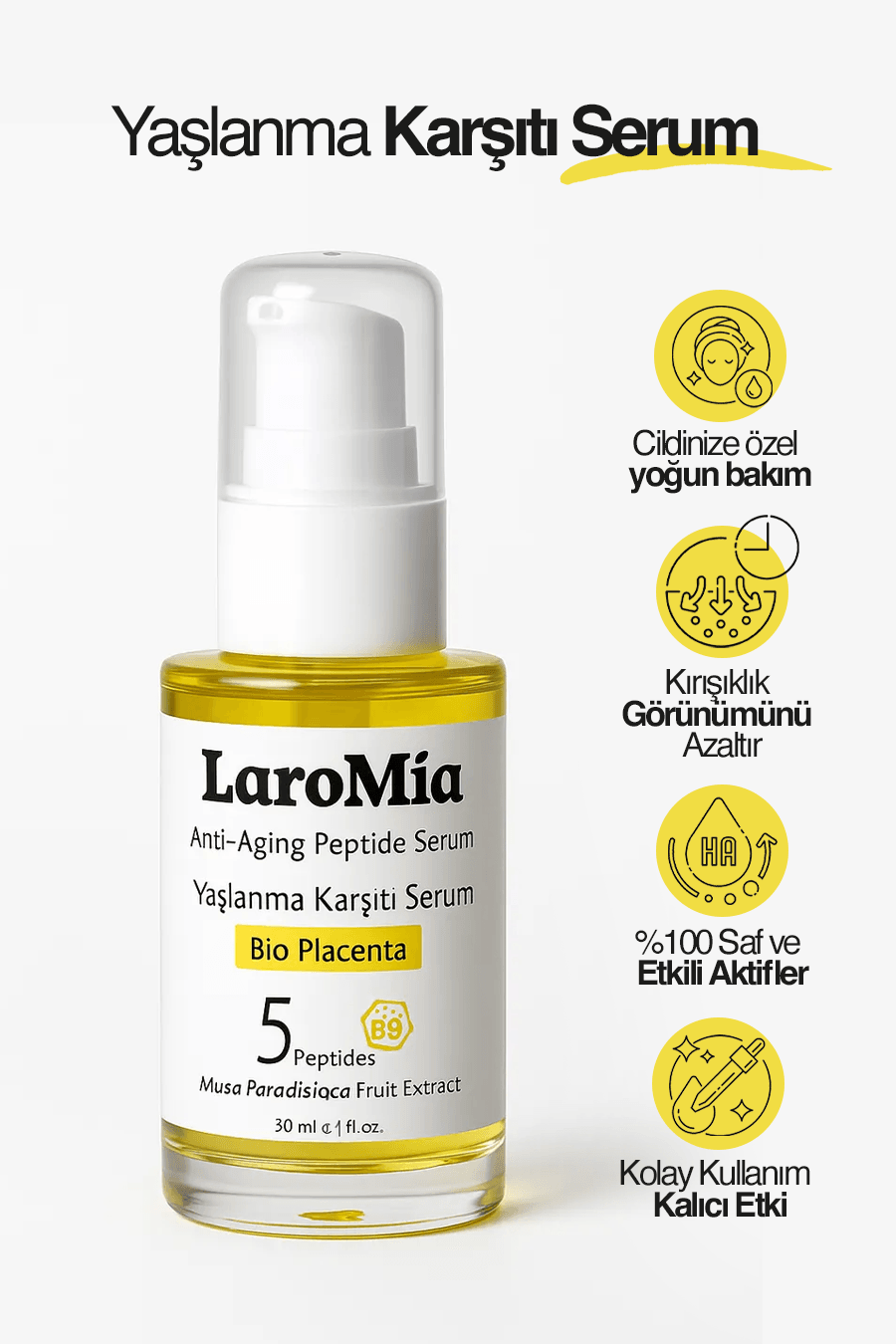 Bioplacenta Serum – 5 Peptitli Yaşlanma Karşıtı & Cilt Yenileyici Serum (30 ml)