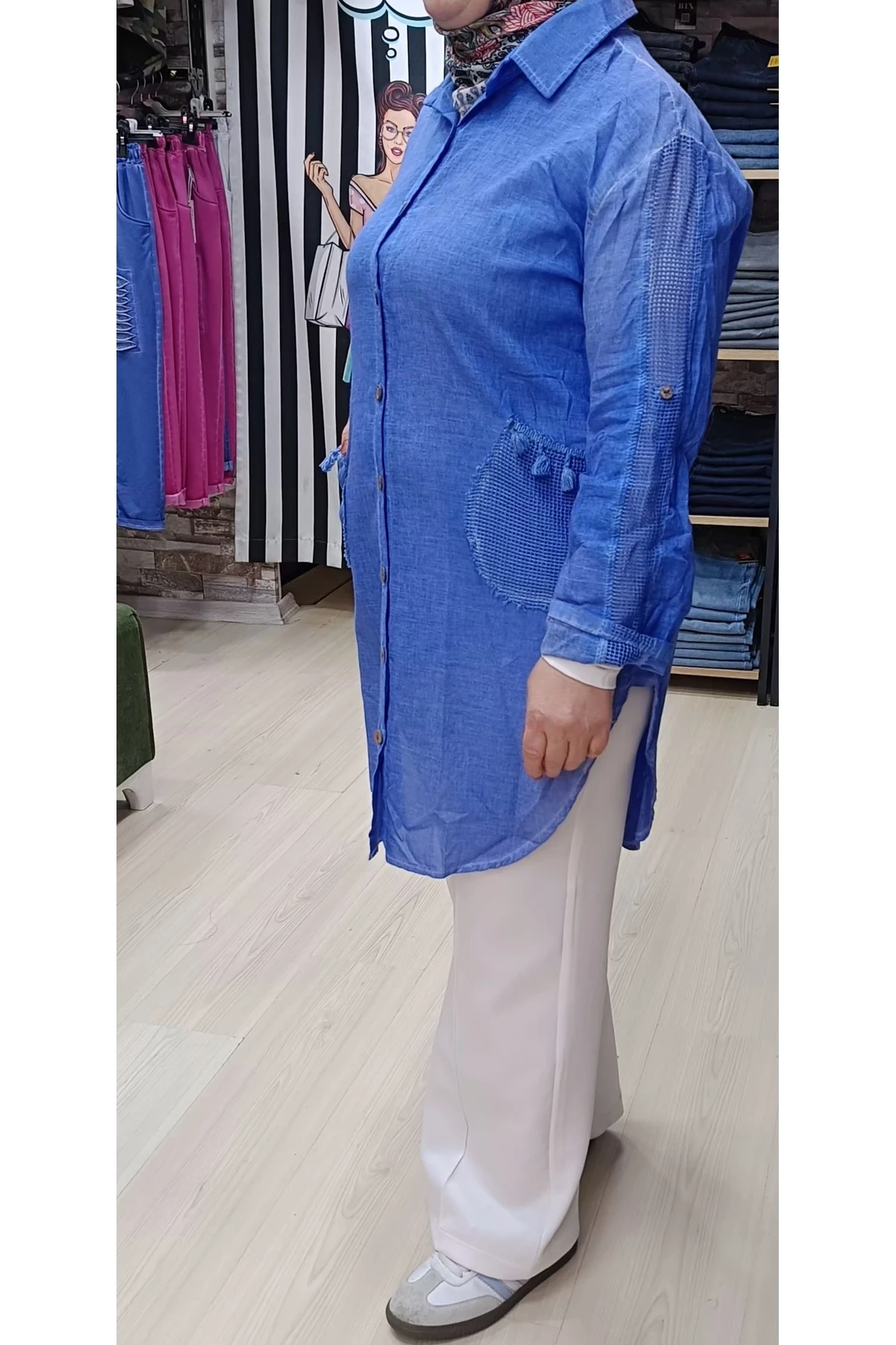 Kapşonsuz pamuk keten gömlek