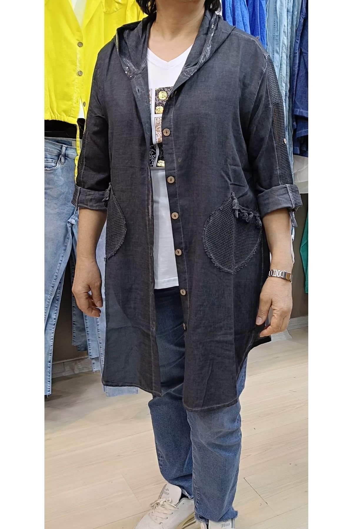 Füme rengi keten gömlek