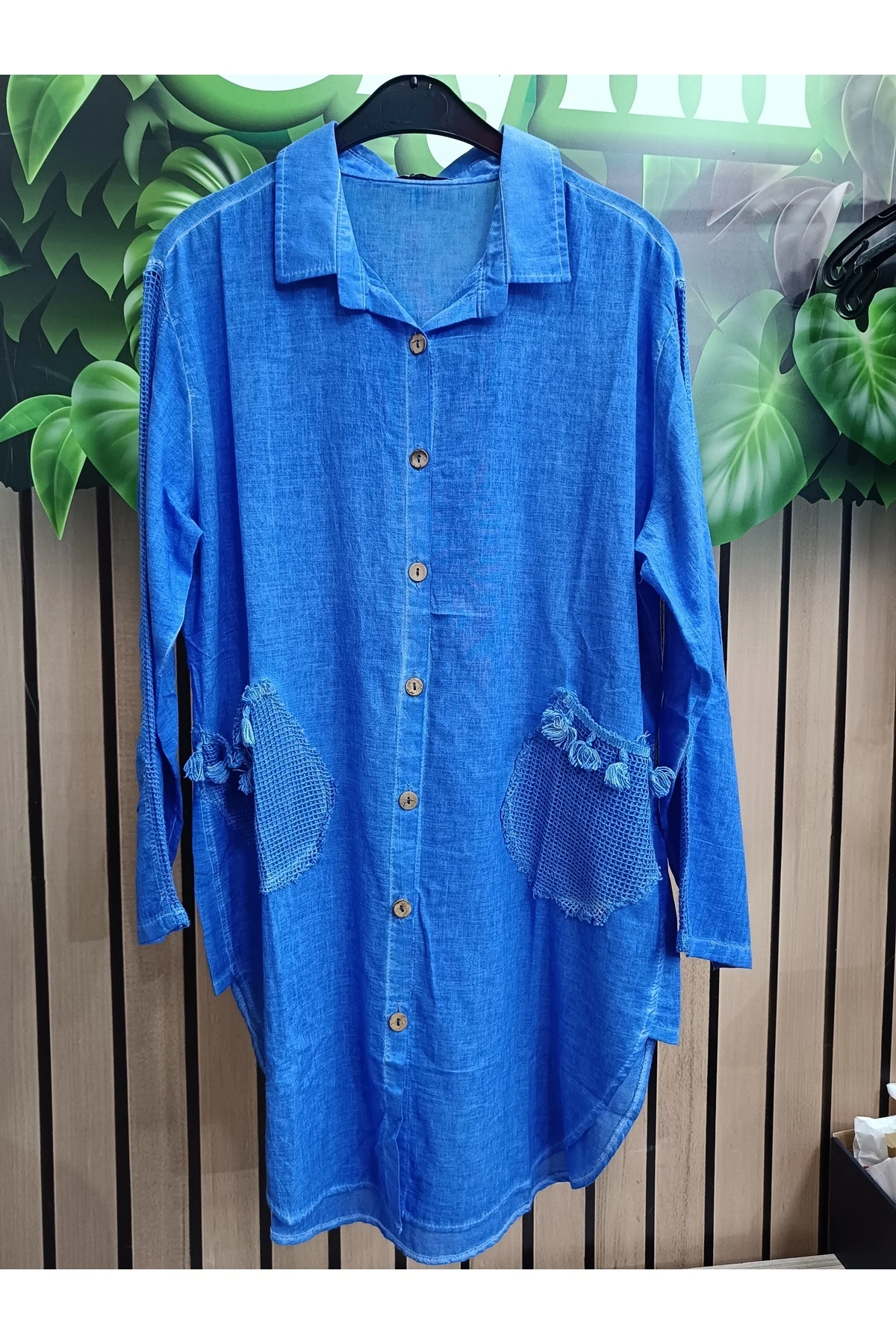 Kapşonsuz pamuk keten gömlek