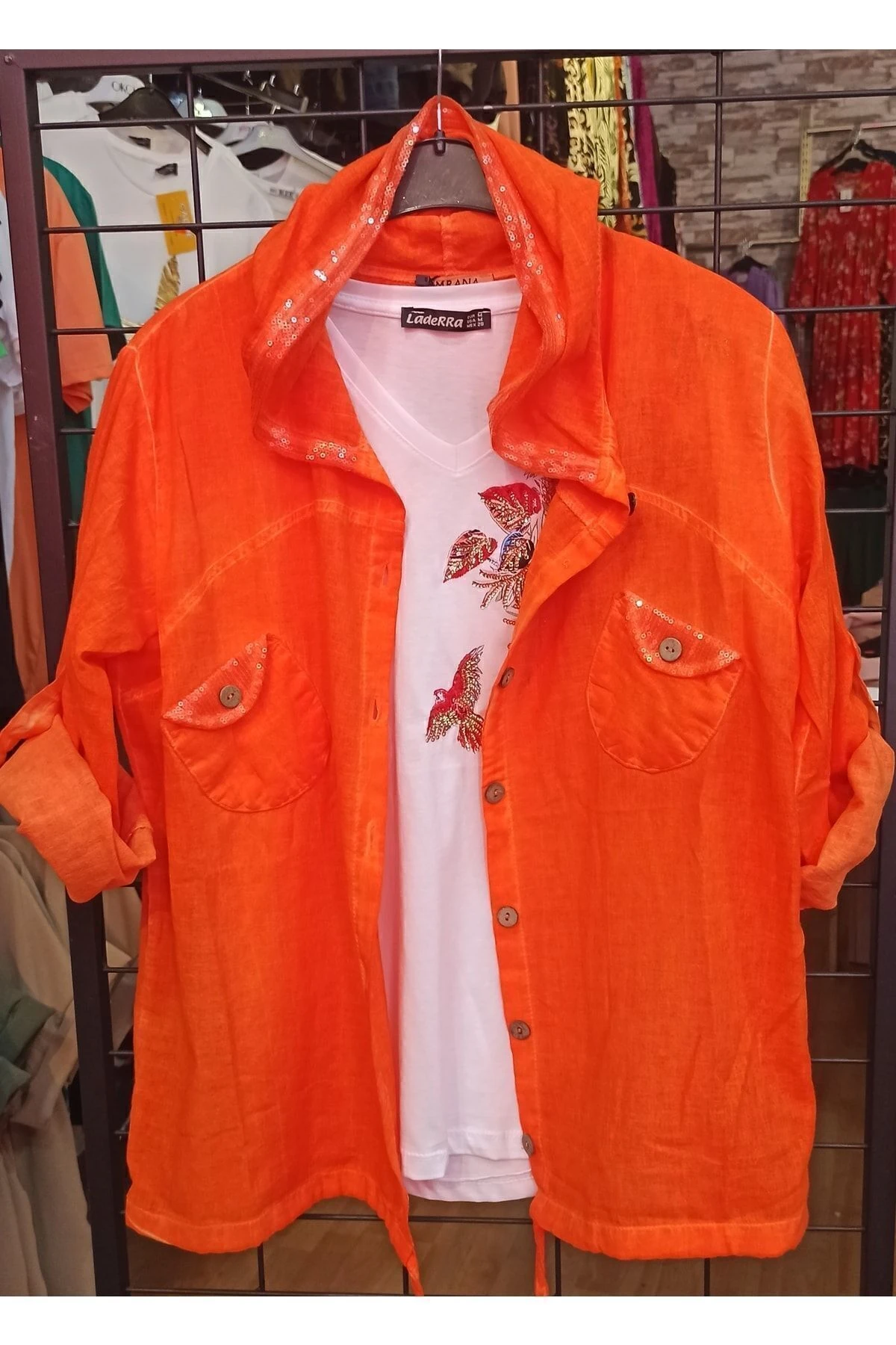Turuncu Keten Gömlek