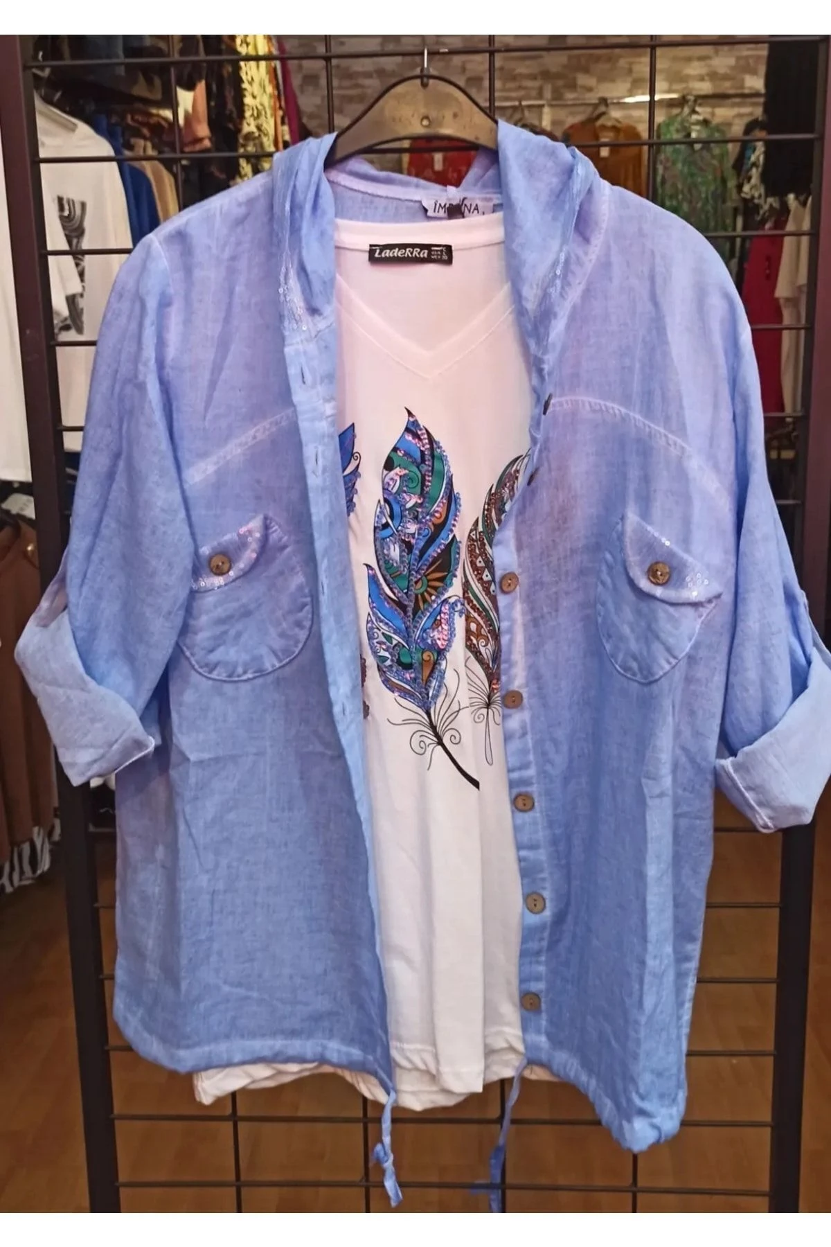 Açık Mavi Keten Gömlek