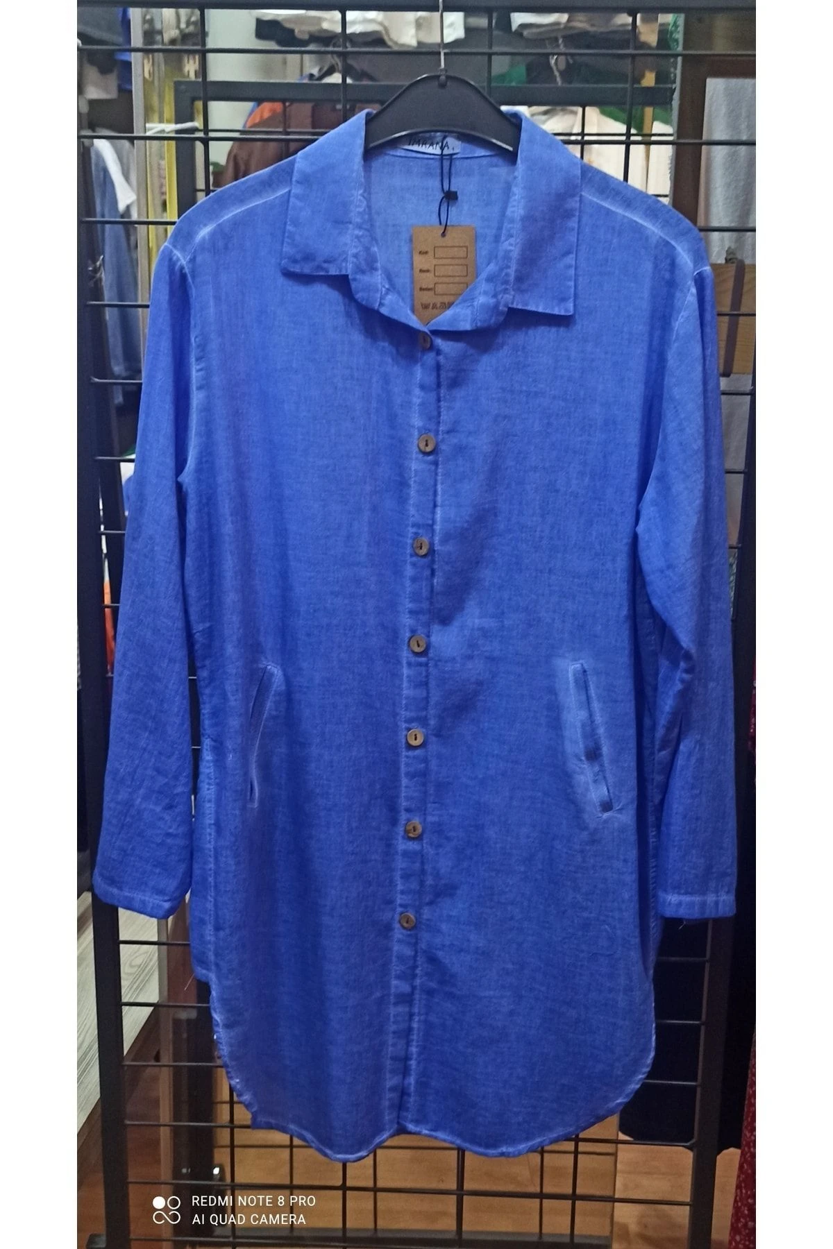 Saks Mavisi Keten Tunik Gömlek