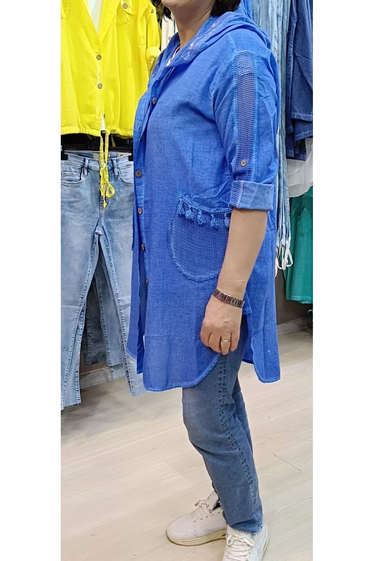 Saks mavisi keten gömlek
