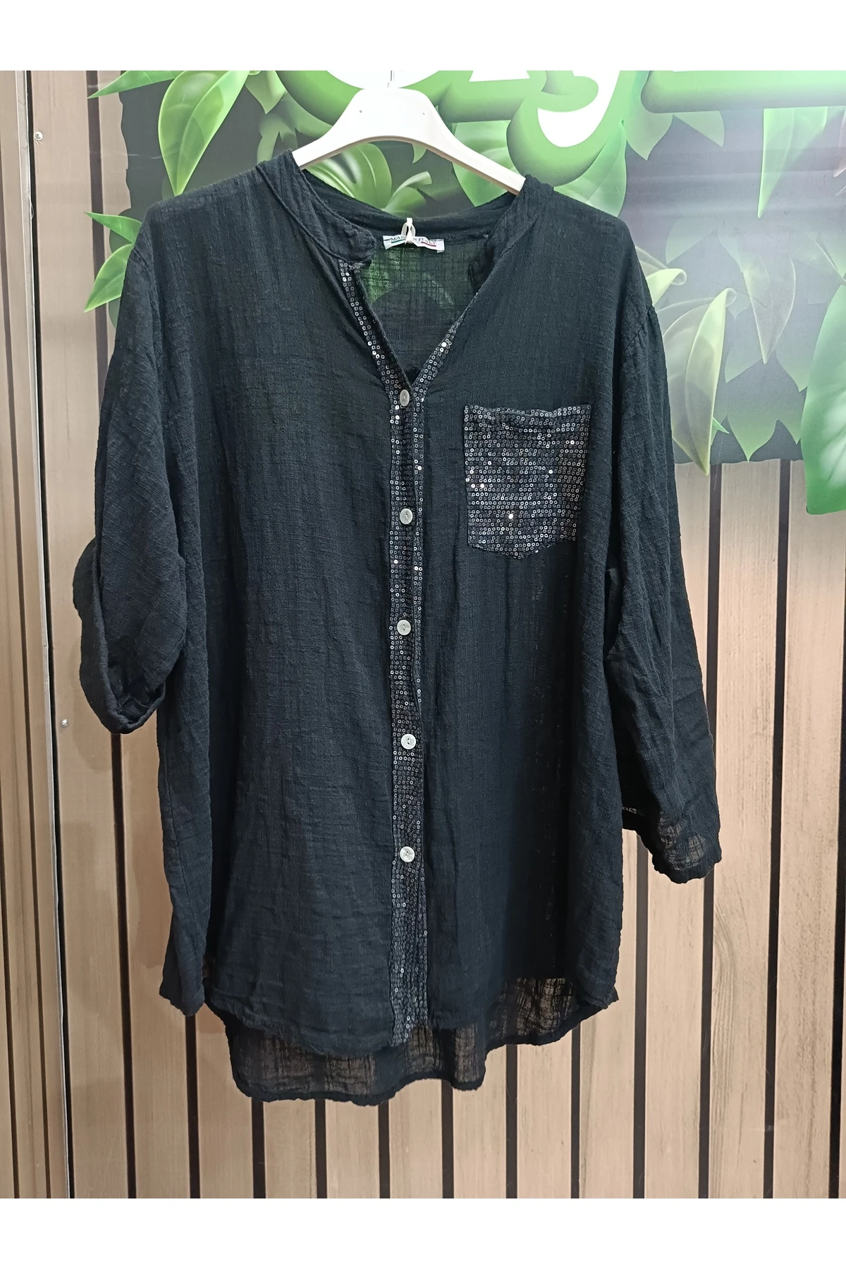 İtalyan payetli keten gömlek