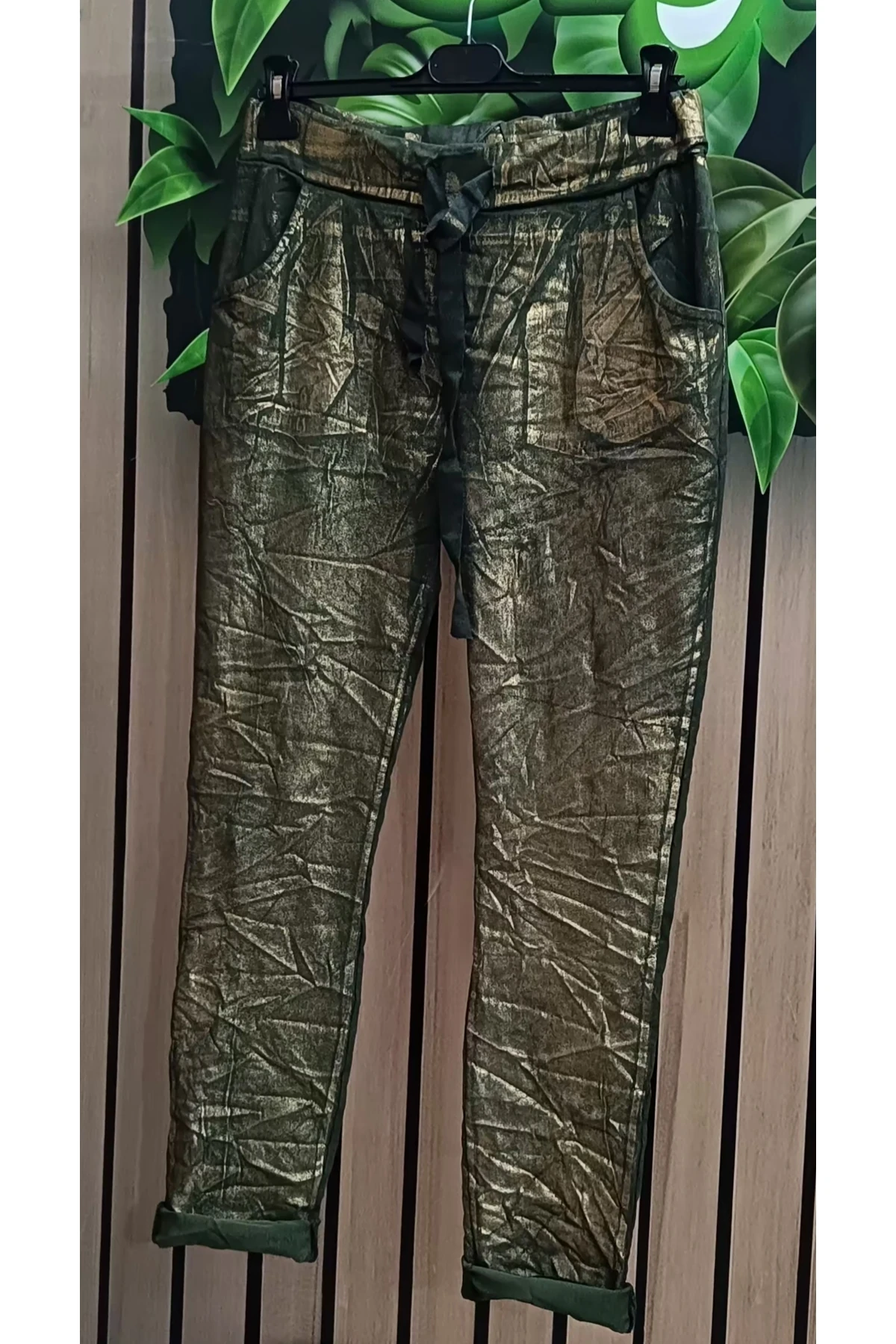 Gold varaklı yeşil İtalyan pantolon