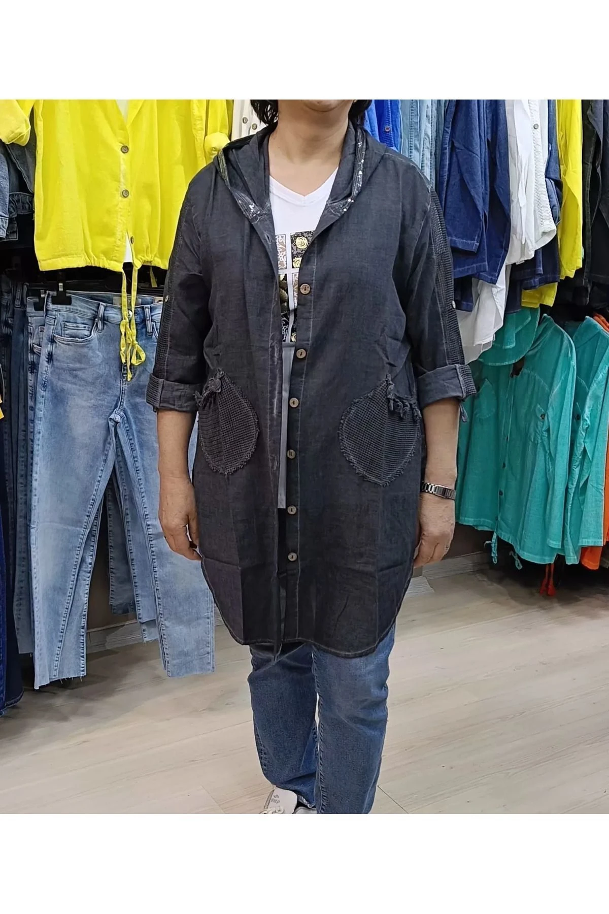 Füme rengi keten gömlek