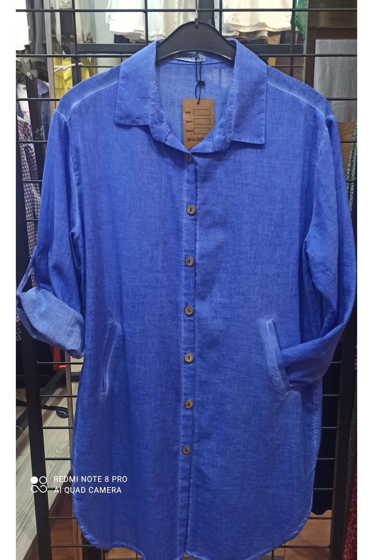 Saks Mavisi Keten Tunik Gömlek