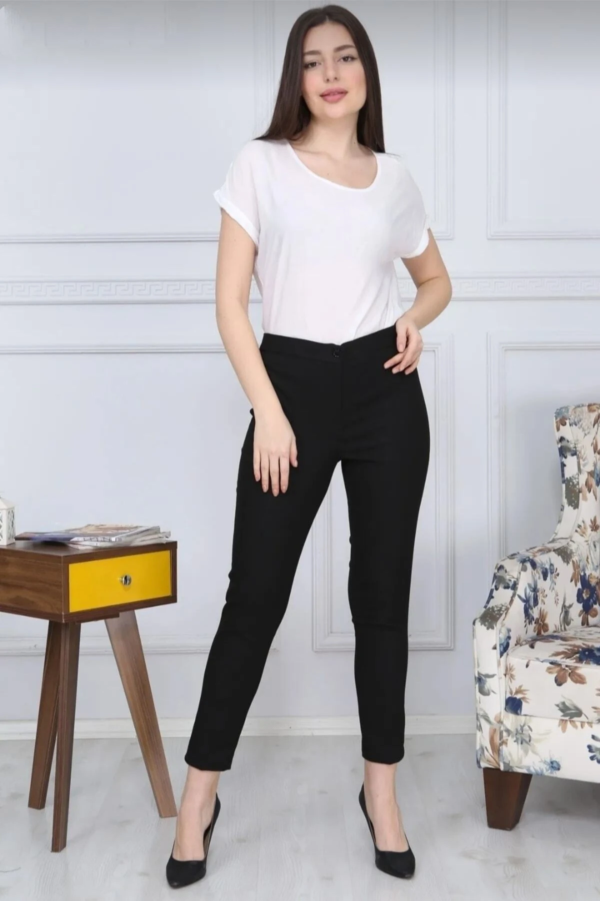 Siyah Boru Paça Kumaş Pantolon