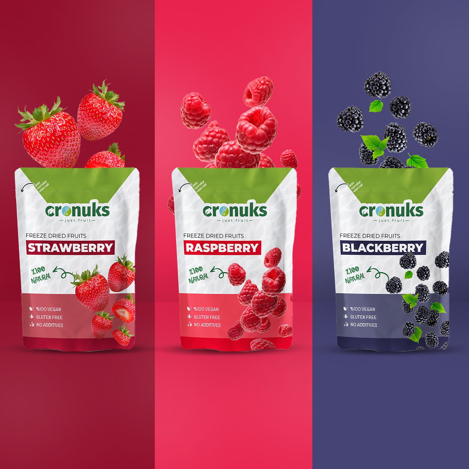 Freeze Dried 3'lü Smoothie Paket Böğürtlen - Ahududu - Çilek