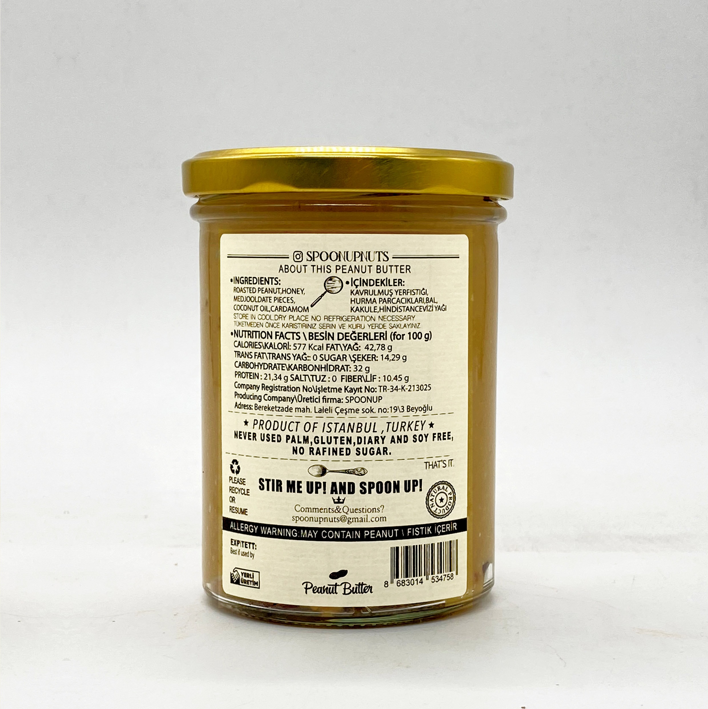 SINIRLI SAYIDA- HURMA PARÇACIKLI&BALLI FISTIK EZMESİ (PAÇACIKLI)485gr(şeker ilavesiz,glutensiz)