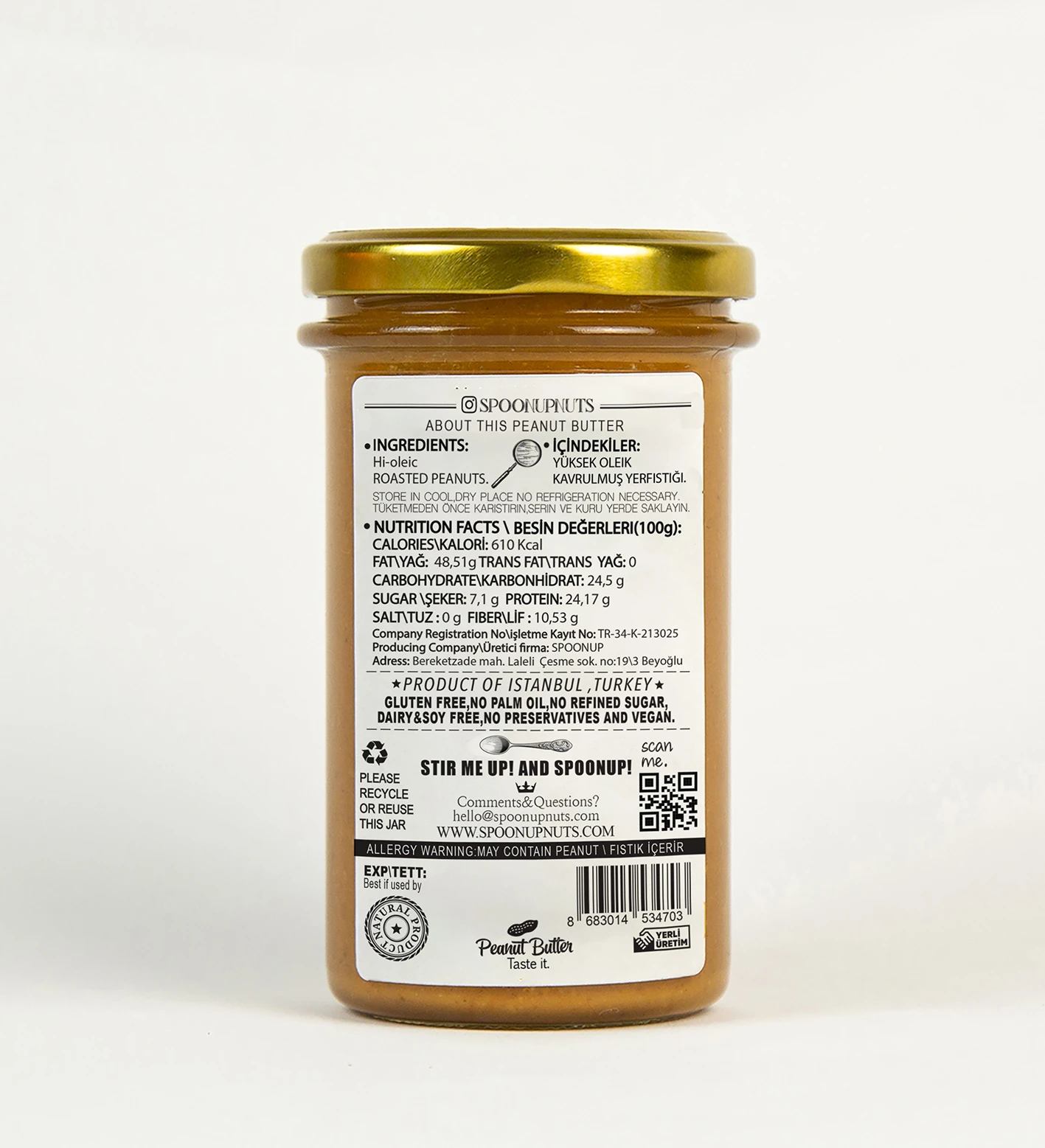 YENİ-%100 FISTIK EZMESİ,PÜRÜZSÜZ (SMOOTH) *şeker ilavesiz,glutensiz,vegan