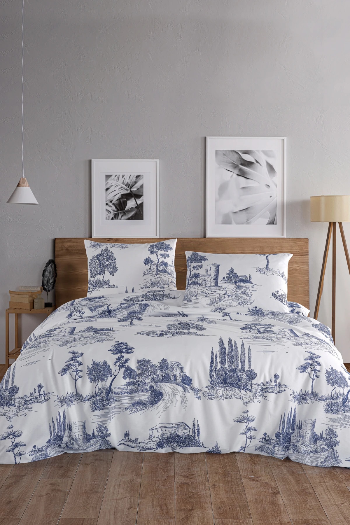 Vintage Blu %100 Pamuk Çift Kişilik Nevresim Takımı