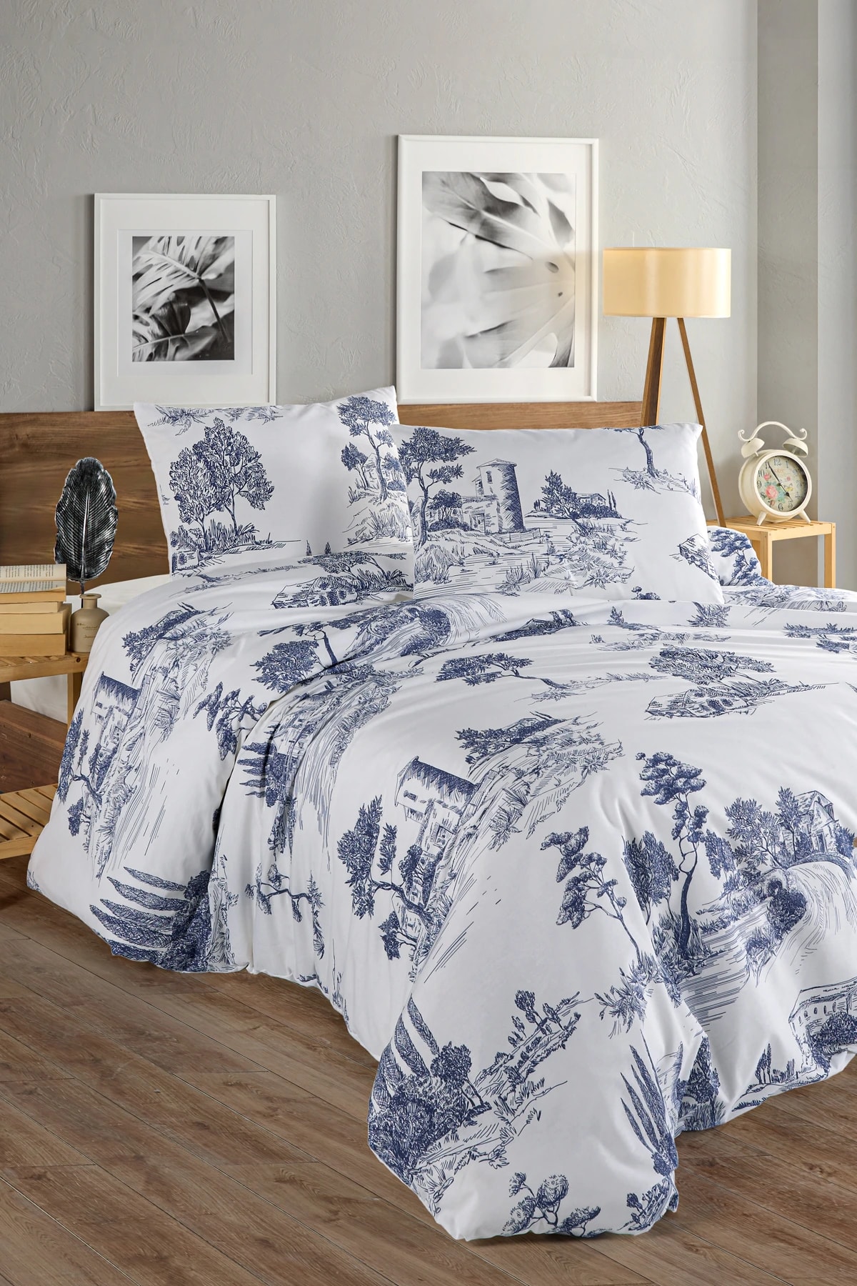 Vintage Blu %100 Pamuk Çift Kişilik Nevresim Takımı