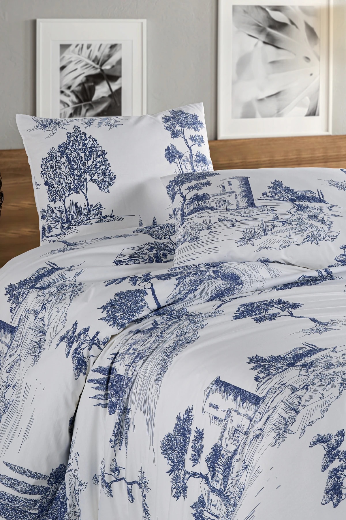 Vintage Blu %100 Pamuk Çift Kişilik Nevresim Takımı